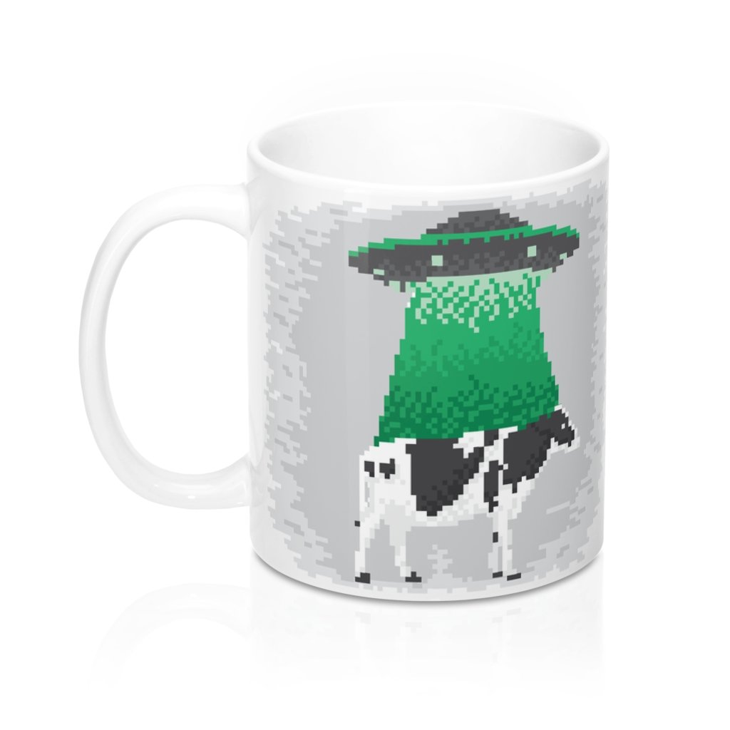Aliens & UFOs 8-bit Pixel Art Ceramic Coffee Mug 11oz White