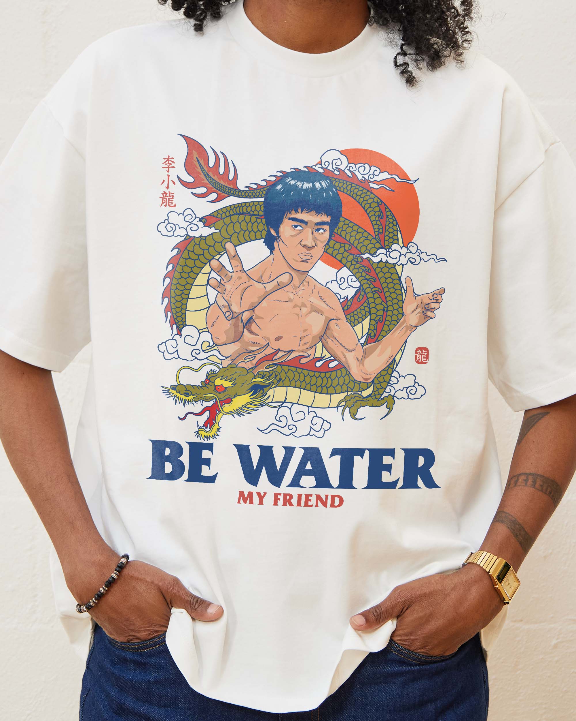 Bruce Lee Be Water Oversized Graphic T-Shirt Unisex 100% Combed Cotton Heavyweight Tee