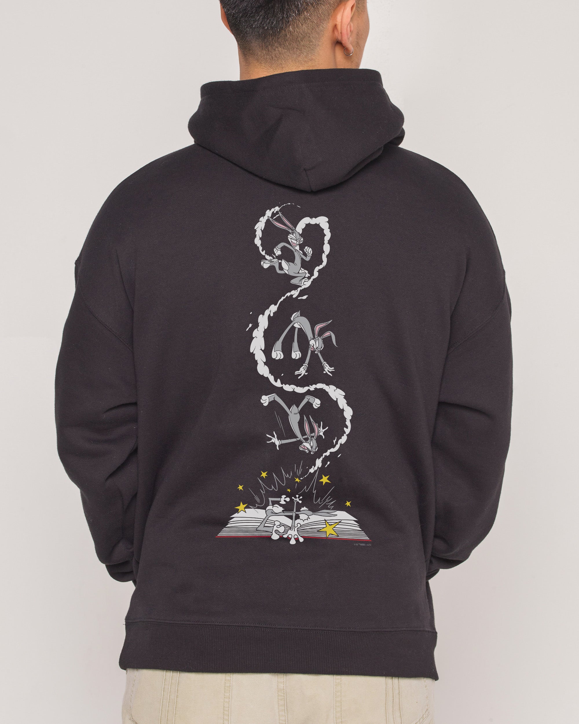 Bugs Bunny Book Crash Unisex Hoodie - Looney Tunes 90s Boxy Fit 340gsm Cotton Polyester