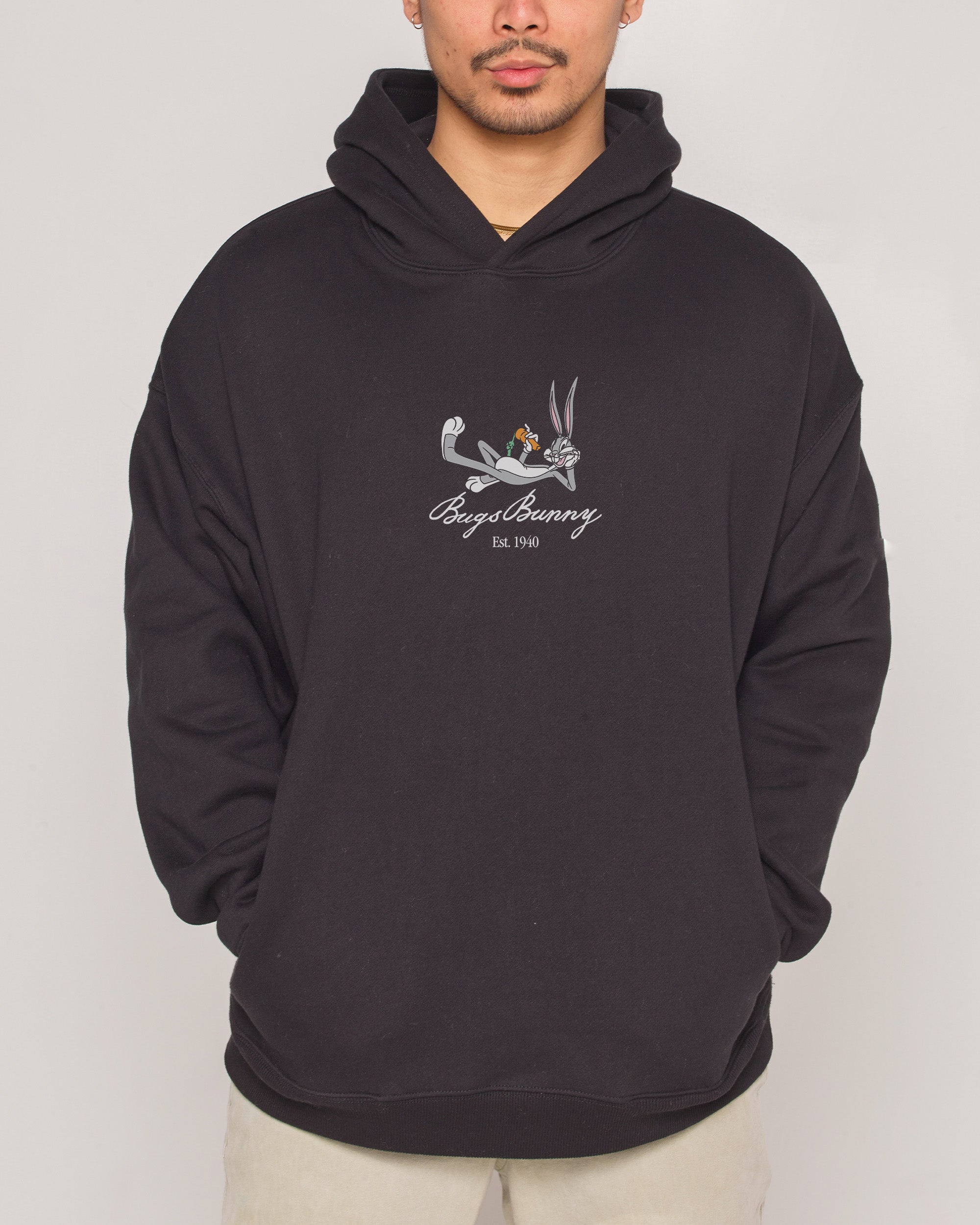 Bugs Bunny Book Crash Unisex Hoodie - Looney Tunes 90s Boxy Fit 340gsm Cotton Polyester