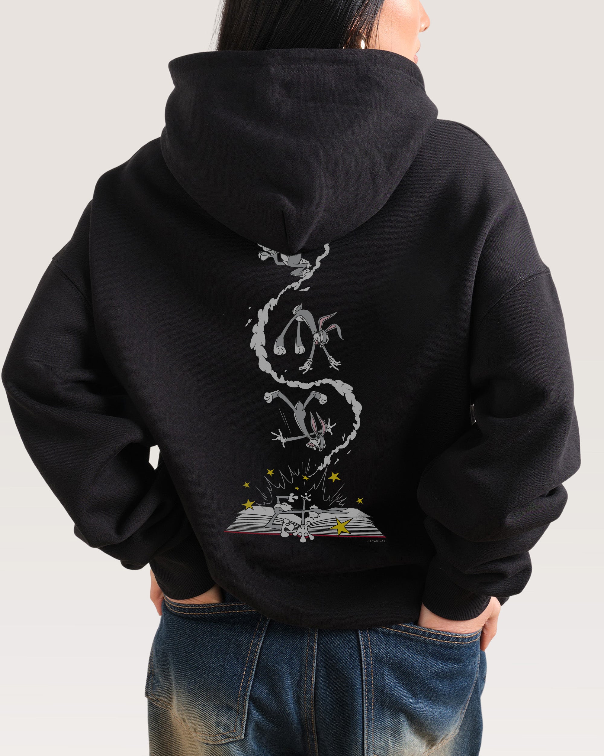 Bugs Bunny Book Crash Unisex Hoodie - Looney Tunes 90s Boxy Fit 340gsm Cotton Polyester