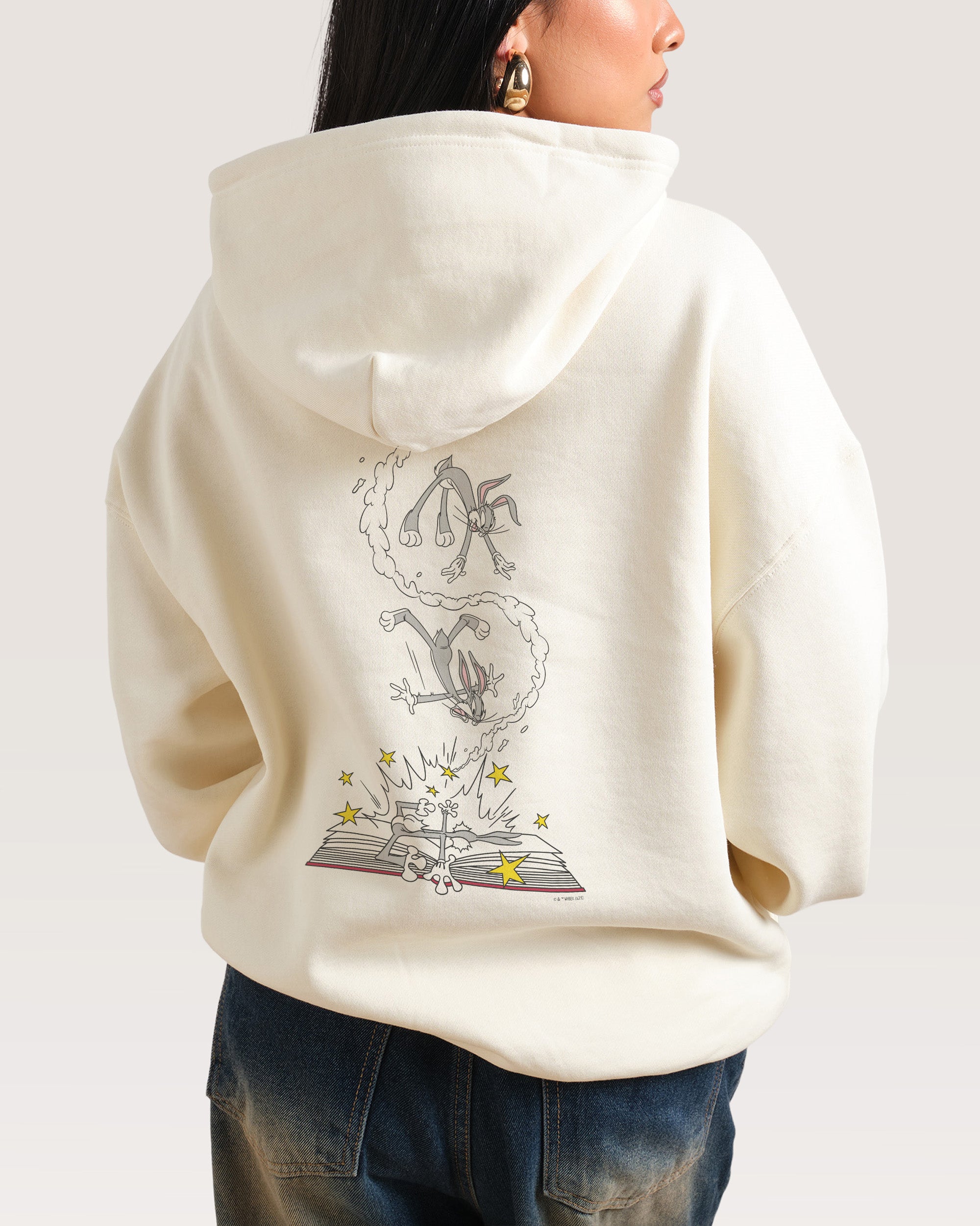 Bugs Bunny Book Crash Unisex Hoodie - Looney Tunes 90s Boxy Fit 340gsm Cotton Polyester