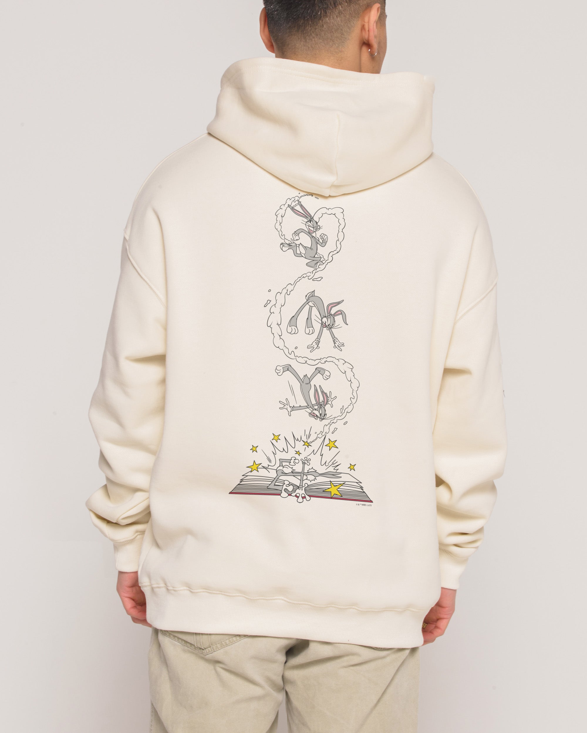 Bugs Bunny Book Crash Unisex Hoodie - Looney Tunes 90s Boxy Fit 340gsm Cotton Polyester