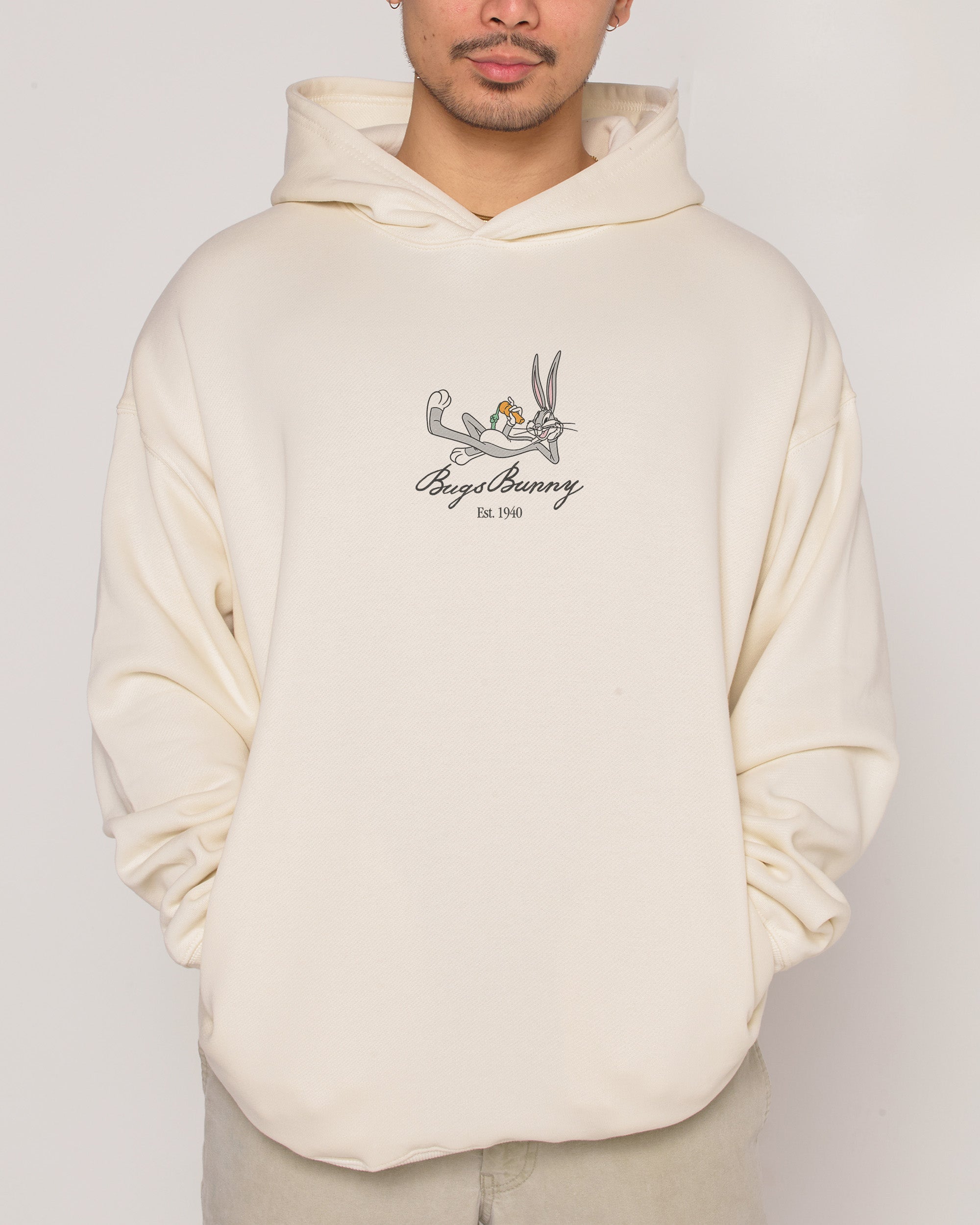 Bugs Bunny Book Crash Unisex Hoodie - Looney Tunes 90s Boxy Fit 340gsm Cotton Polyester