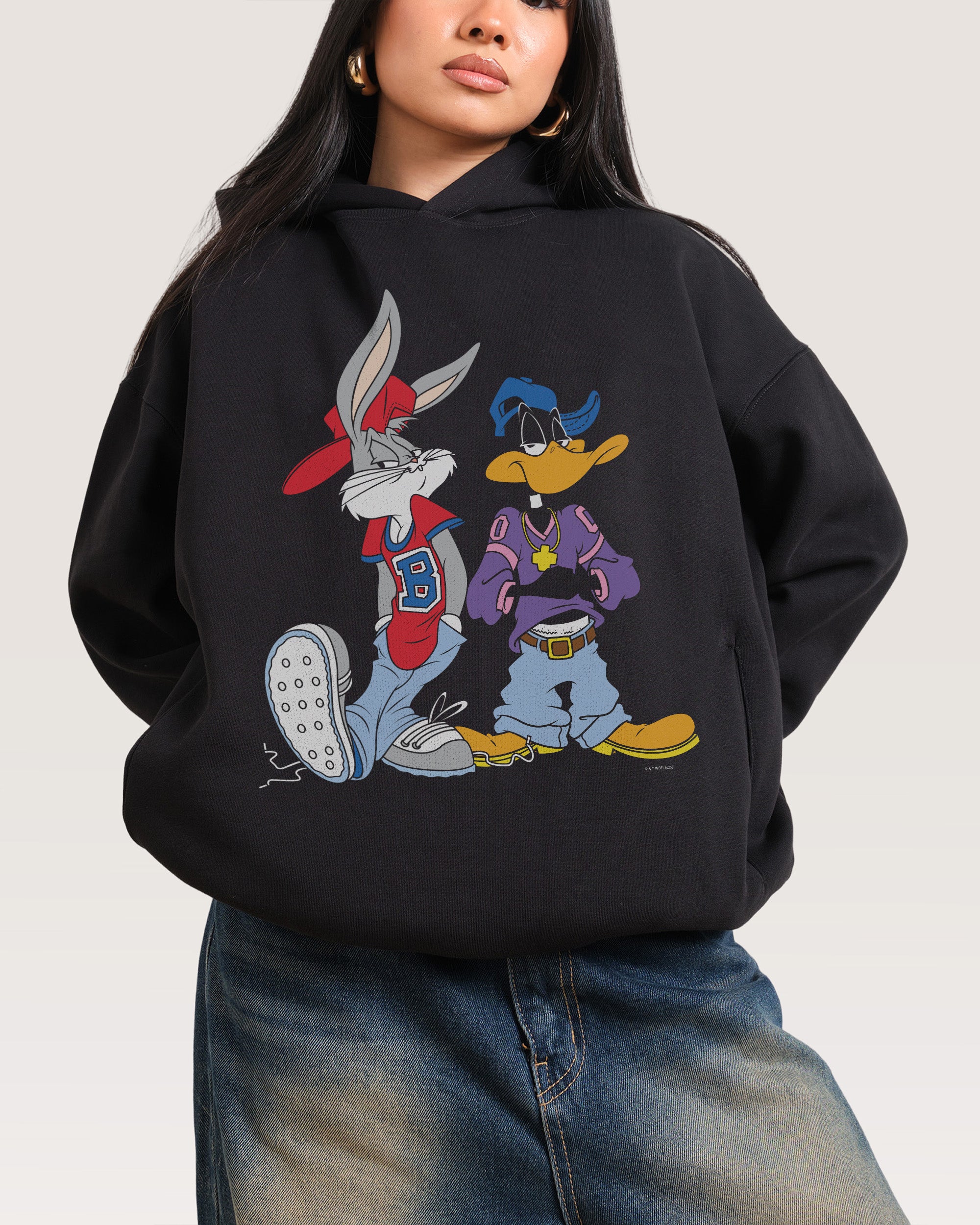 Bugs Bunny & Daffy Duck West Coast Unisex Hoodie - 90s Boxy Fit, 340gsm Cotton Polyester