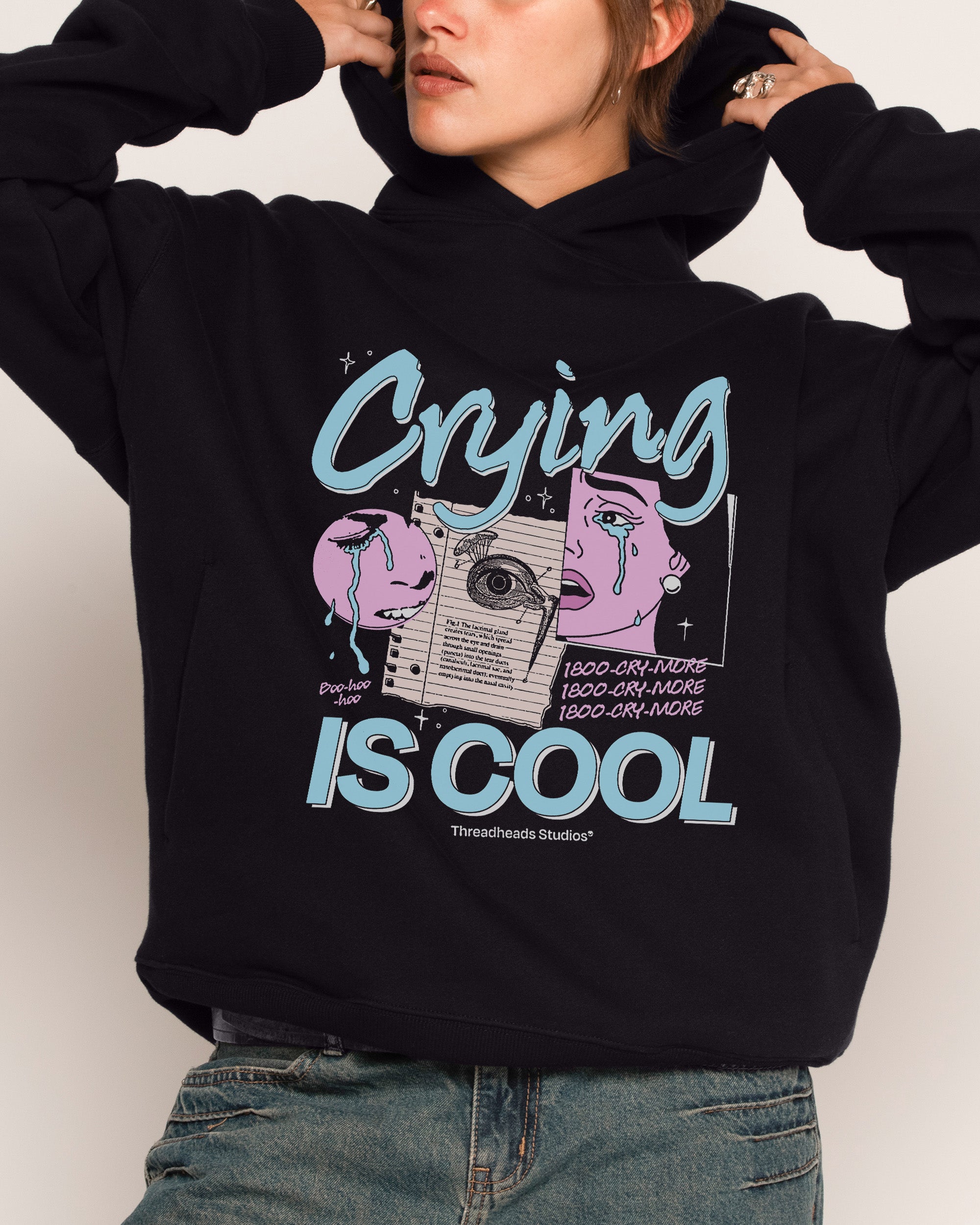 Crying is Cool Unisex Graphic Hoodie - 90s Boxy Fit, Dropped Shoulders, 340gsm Cotton-Poly Blend