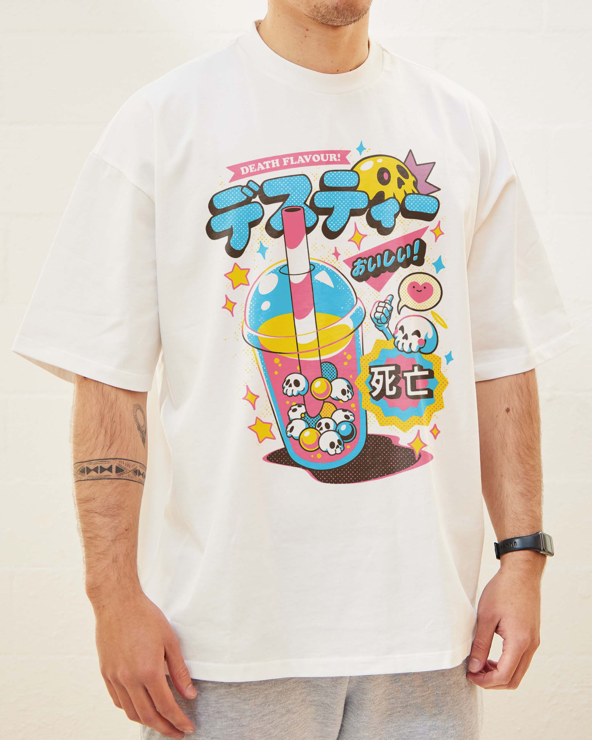 Death Tea Oversized Graphic Tee - 90s Boxy Fit Unisex Heavyweight 100% Combed Cotton