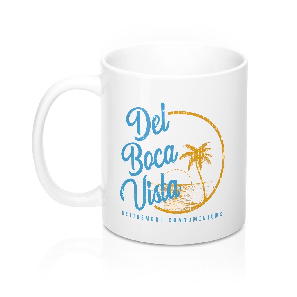 Del Boca Vista Coffee Mug - White Ceramic, Classic Shape, Durable 11oz