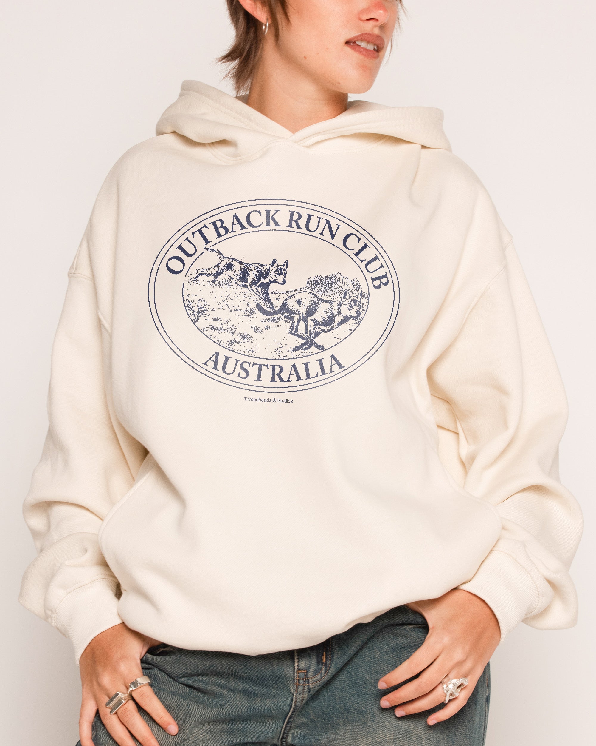 Dingo Outback Run Club Hoodie - Unisex 90s Boxy Fit 340gsm Cotton Polyester