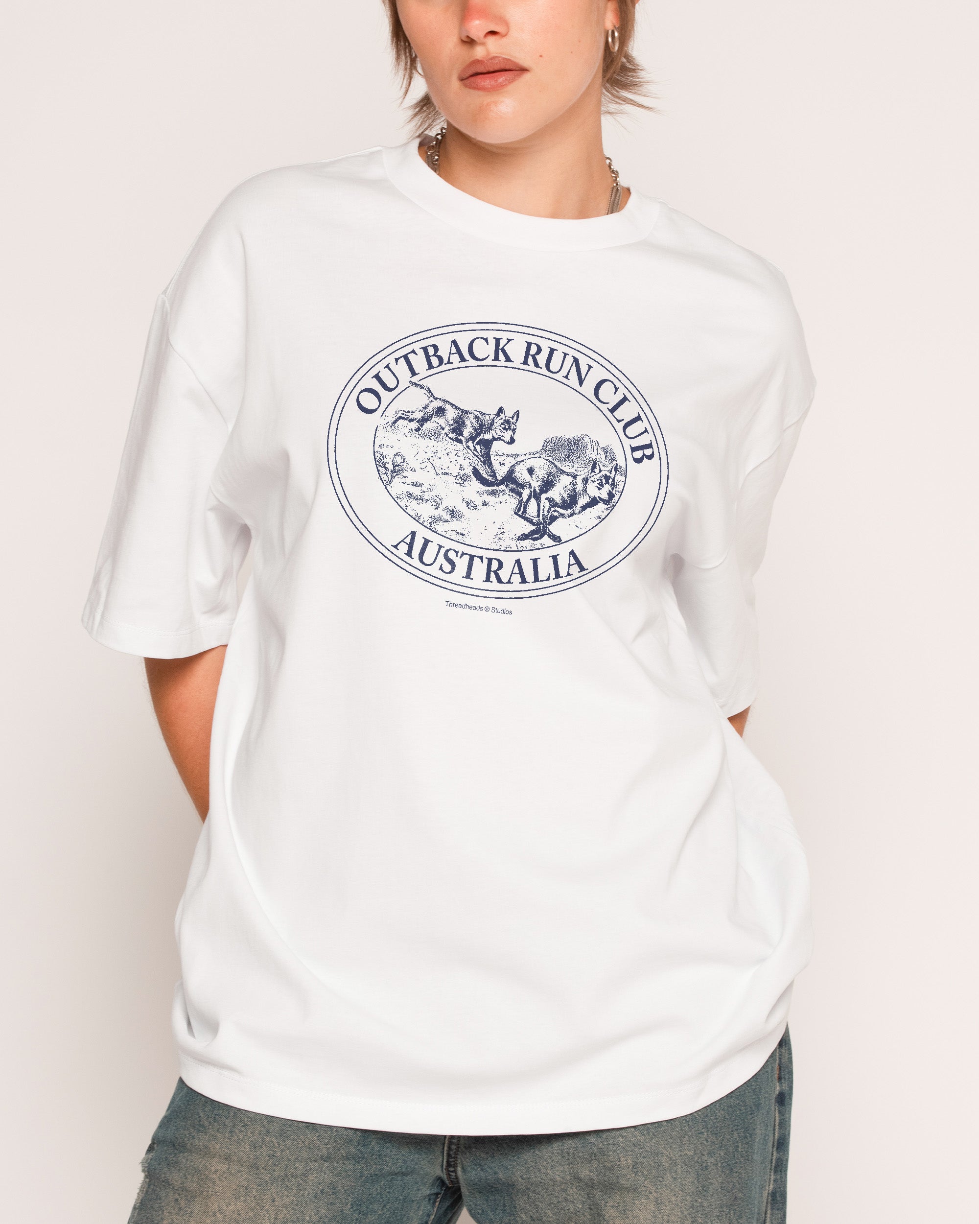 Dingo Outback Run Club Oversized Graphic Tee Unisex 90s Boxy Fit 100% Combed Cotton