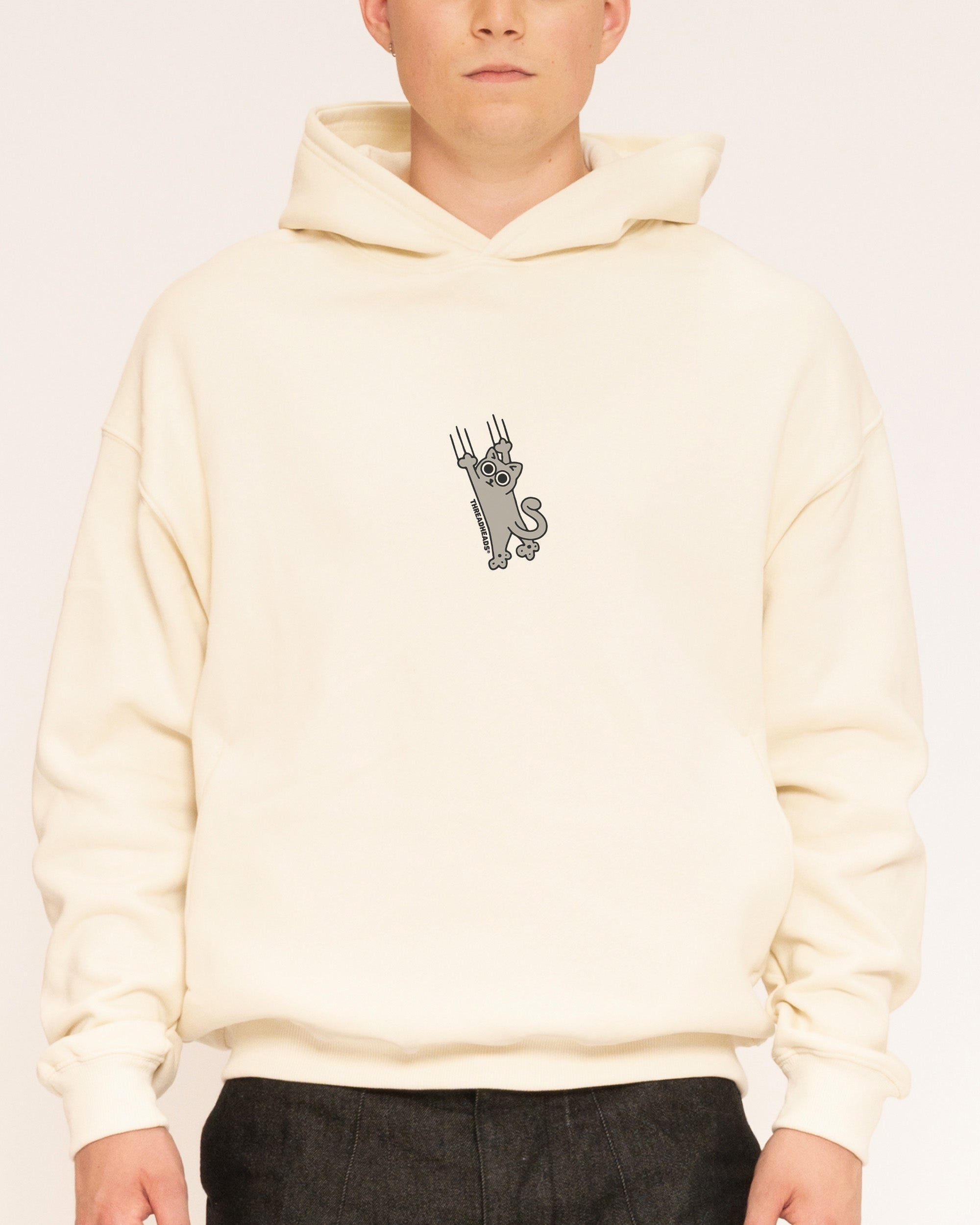 Falling Cat Graphic Hoodie - Unisex 90s Boxy Fit, 80% Cotton 340gsm