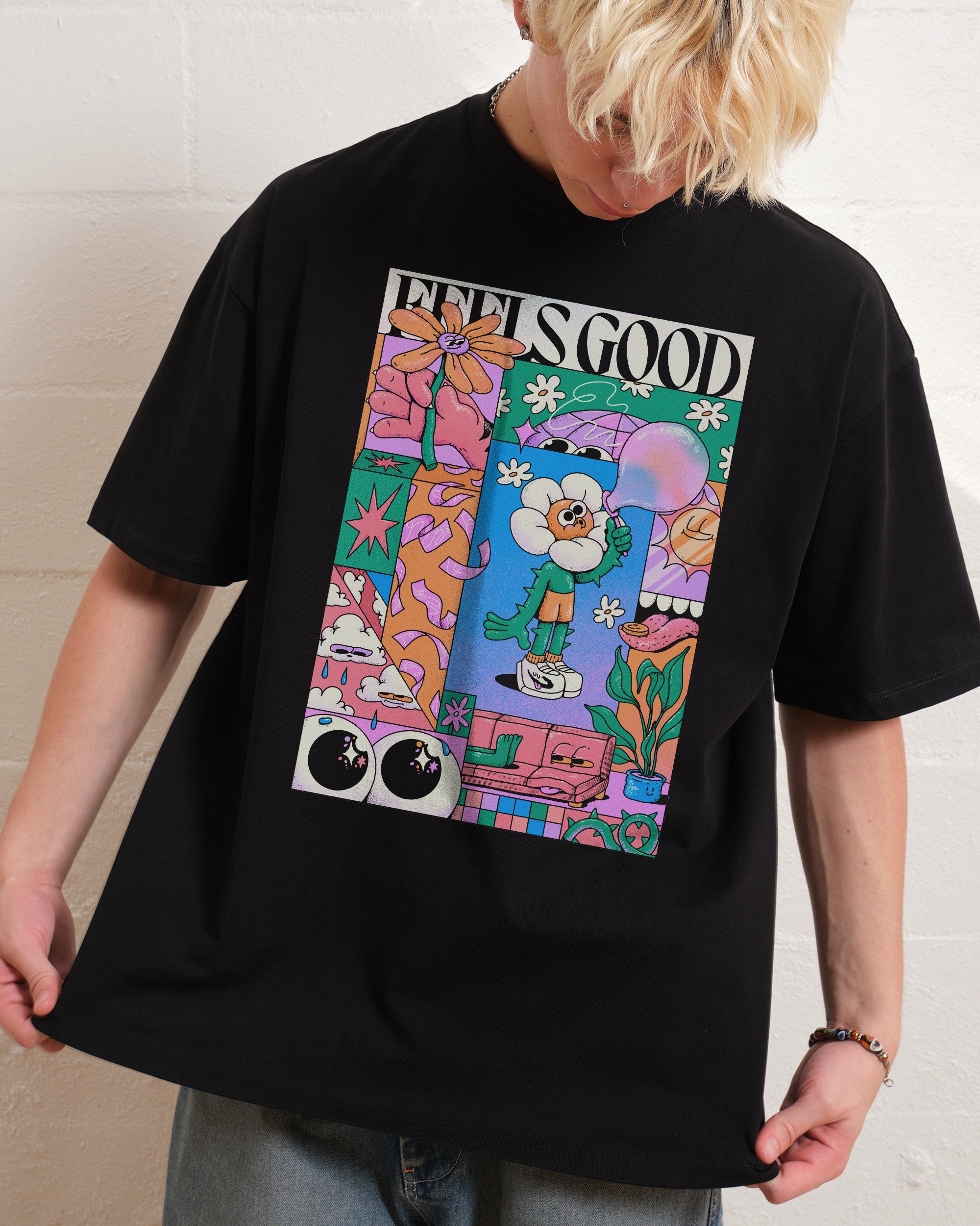 Feels Good Oversized Graphic Tee Unisex 90s Boxy Fit 100% Combed Cotton