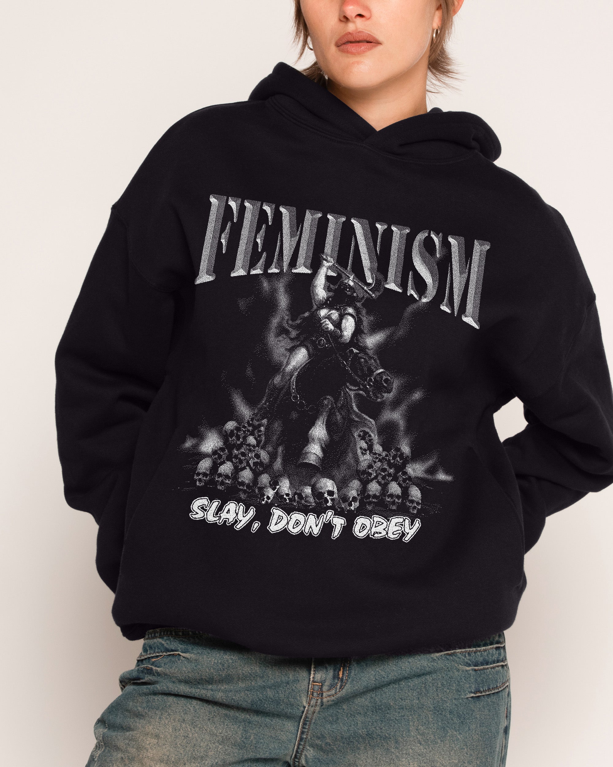 Feminist Raider Unisex Hoodie - 90s Boxy Fit, Dropped Shoulders, 340gsm Cotton Polyester