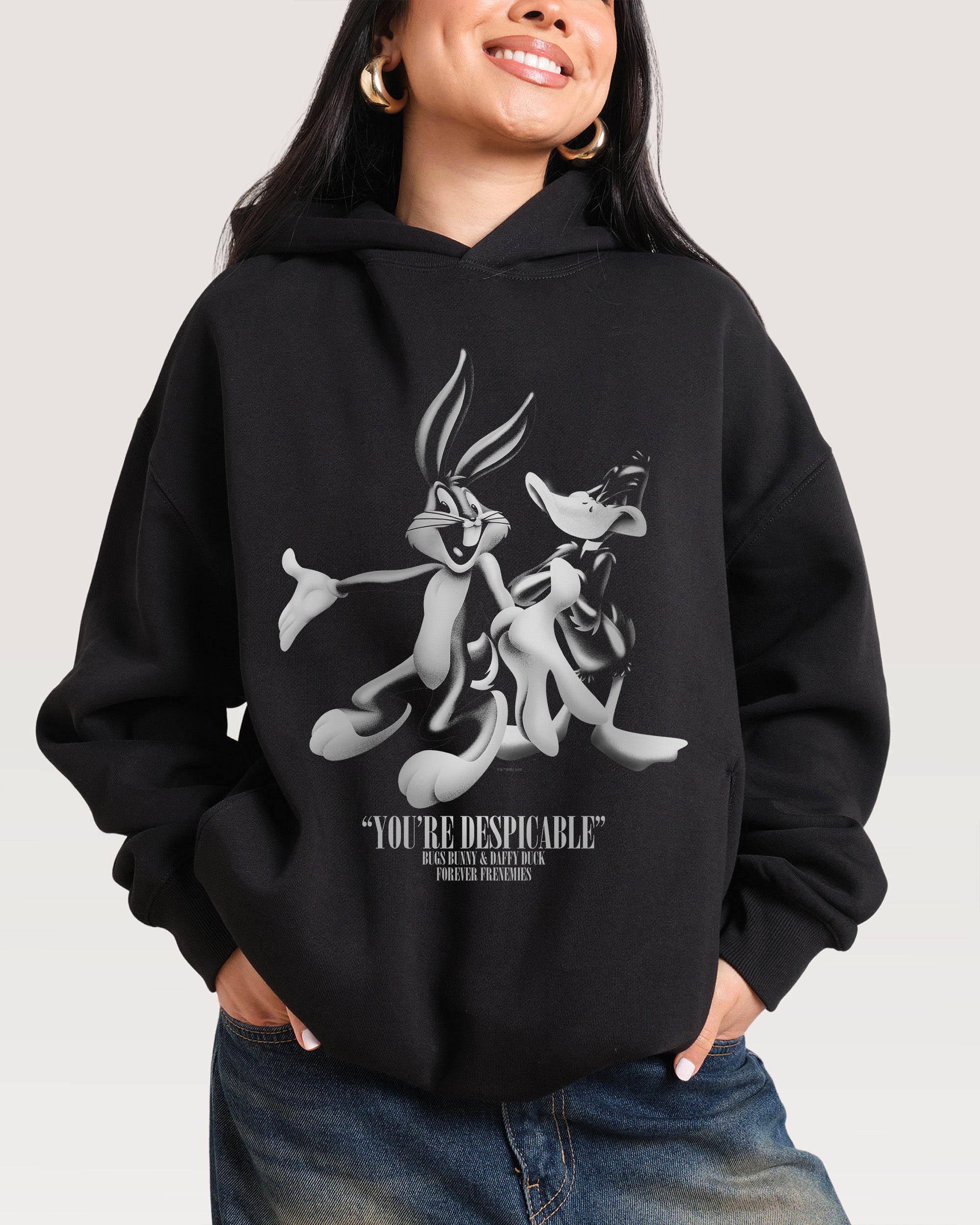 Forever Frenemies Looney Tunes Unisex Hoodie - 90s Boxy Fit, 80% Cotton