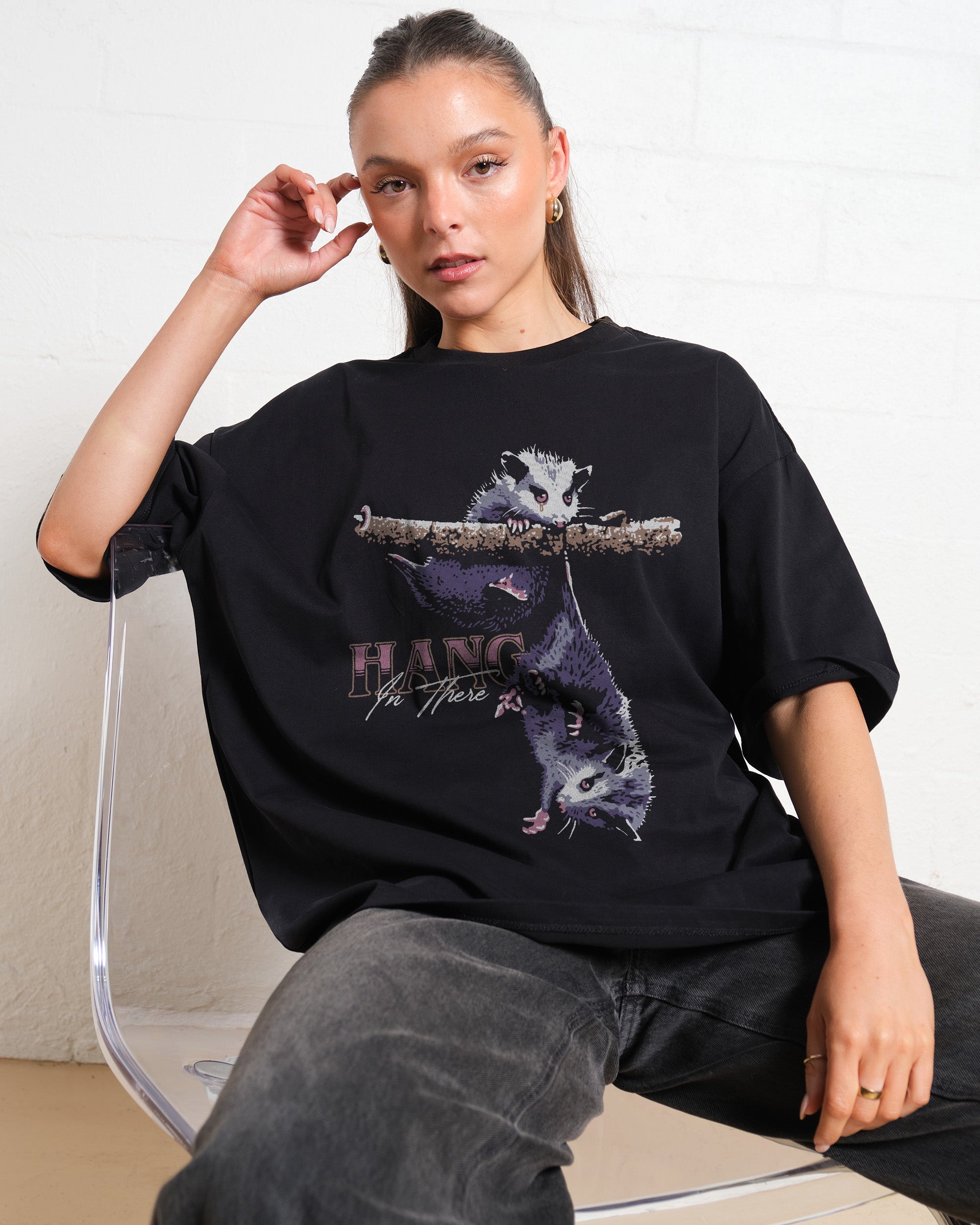 Hang in There Oversized Graphic Tee Unisex 90s Boxy Fit 100% Combed Cotton