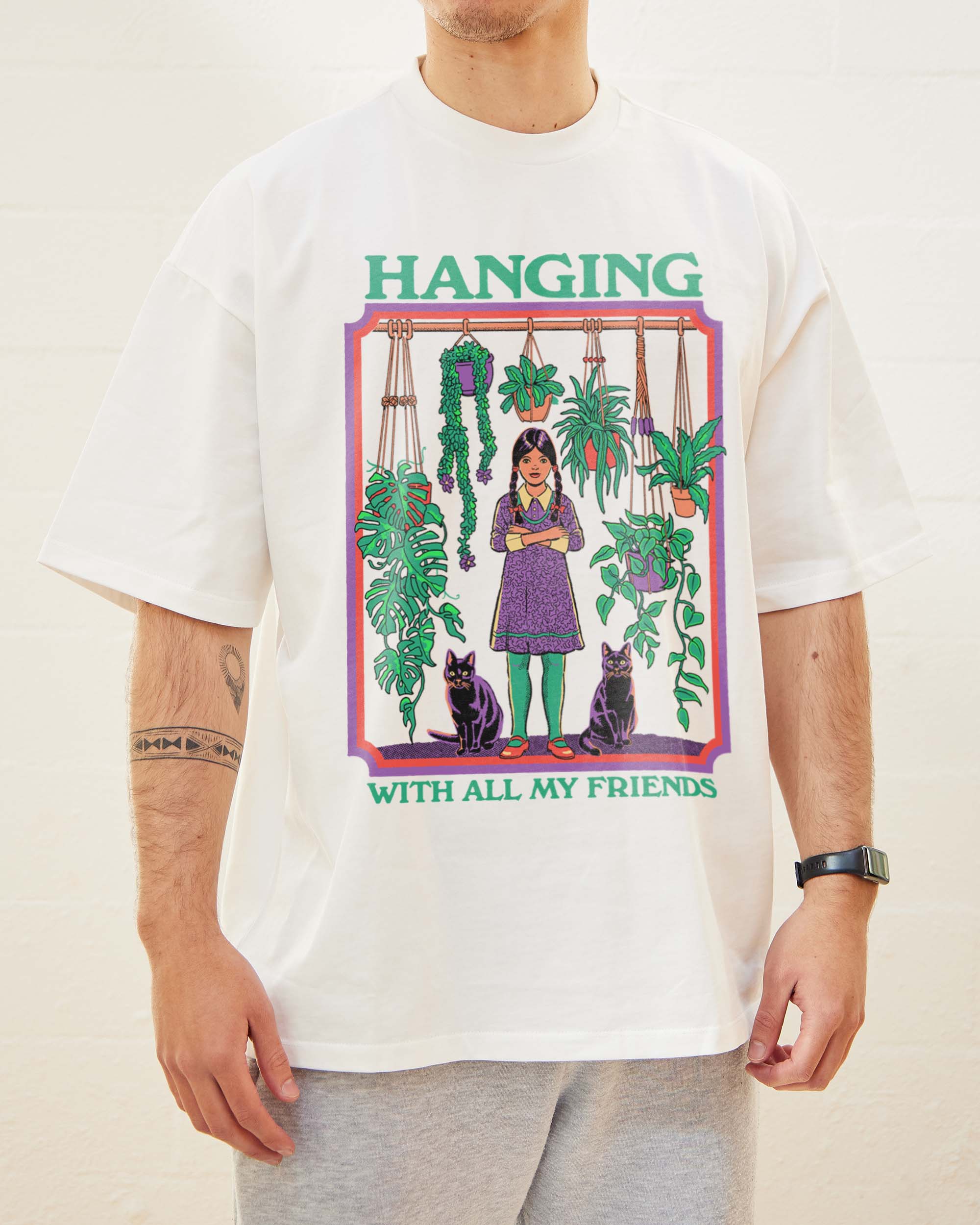 Hanging With All My Friends Oversized Graphic Tee Unisex 90s Boxy Fit Cotton T-Shirt by Steven Rhodes
