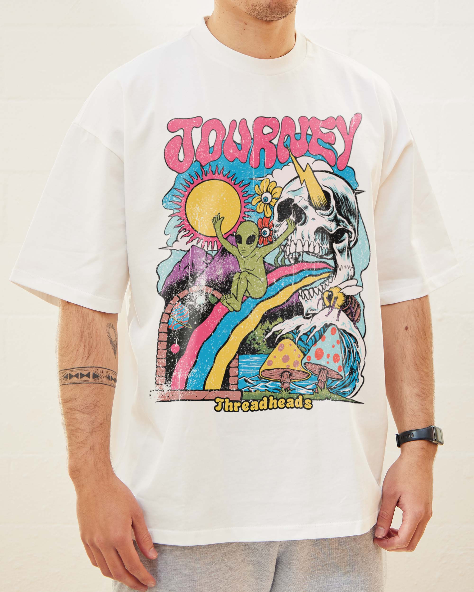 Journey Oversized Graphic Tee Threadheads Unisex 90s Boxy Fit 100% Combed Cotton