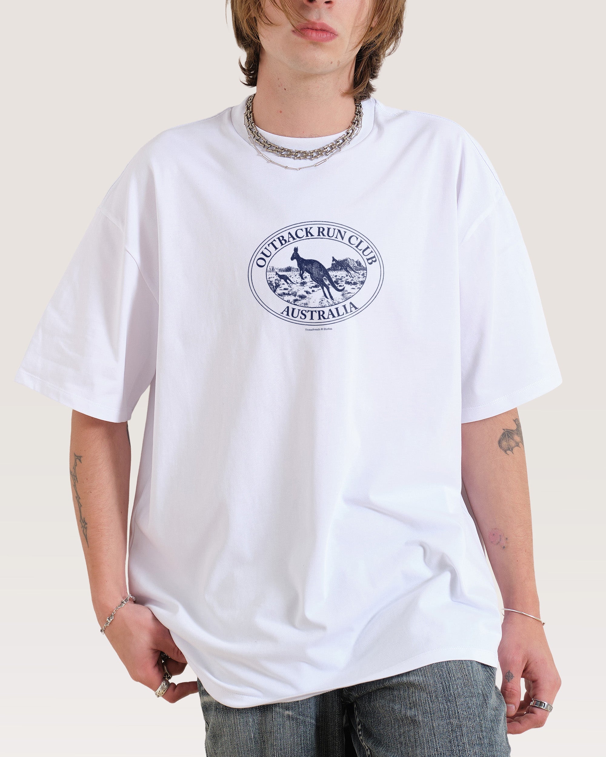 Kangaroo Outback Run Club Oversized Graphic Tee - Threadheads 90s Boxy Fit Combed Cotton