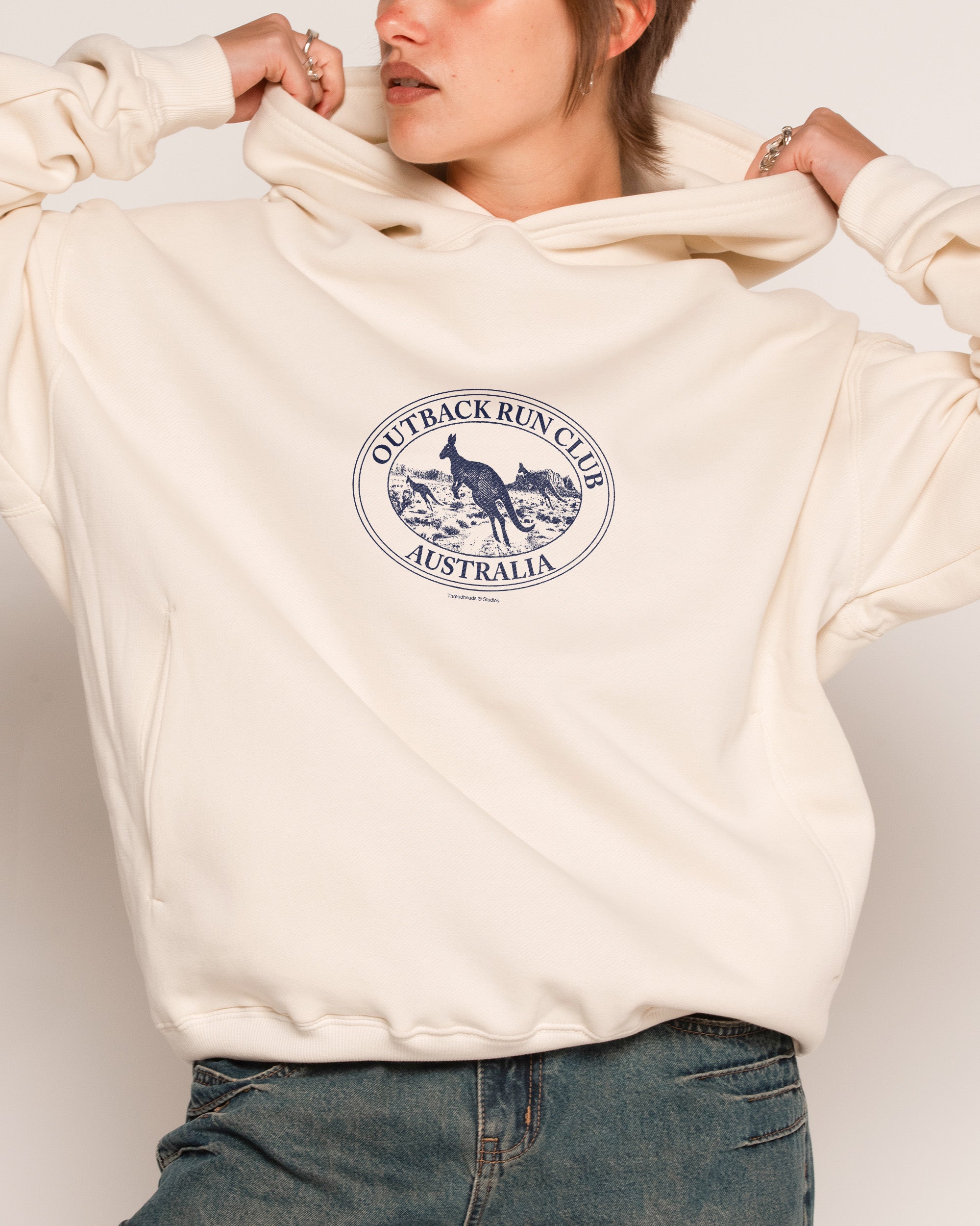 Kangaroo Outback Run Club Unisex Hoodie - 90s Boxy Fit, 340gsm Cotton-Polyester