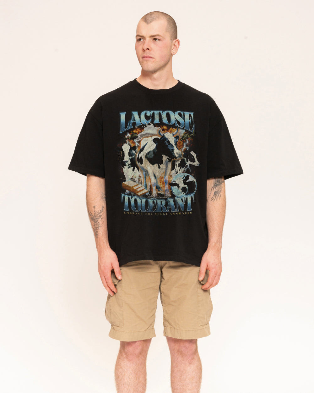 Lactose Tolerant Oversized Graphic Tee Unisex 90s Boxy Fit 100% Combed Cotton
