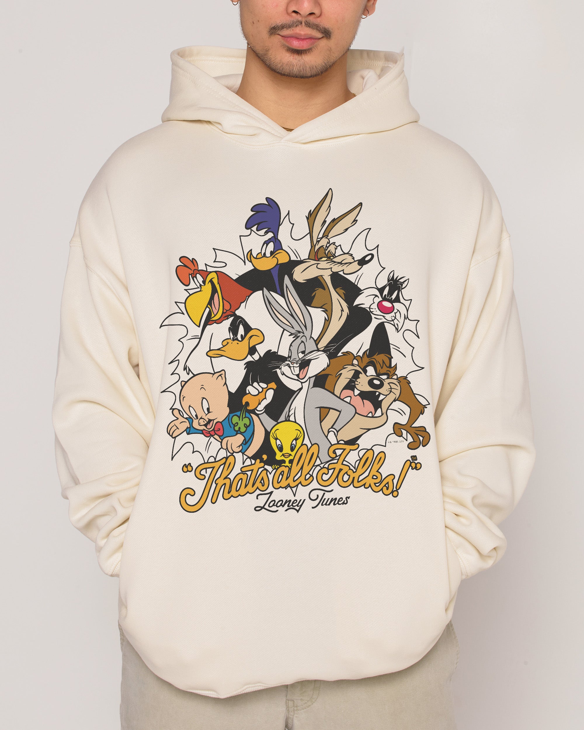Looney Tunes The Folks Unisex Graphic Hoodie - 90s Boxy Fit, 80% Cotton