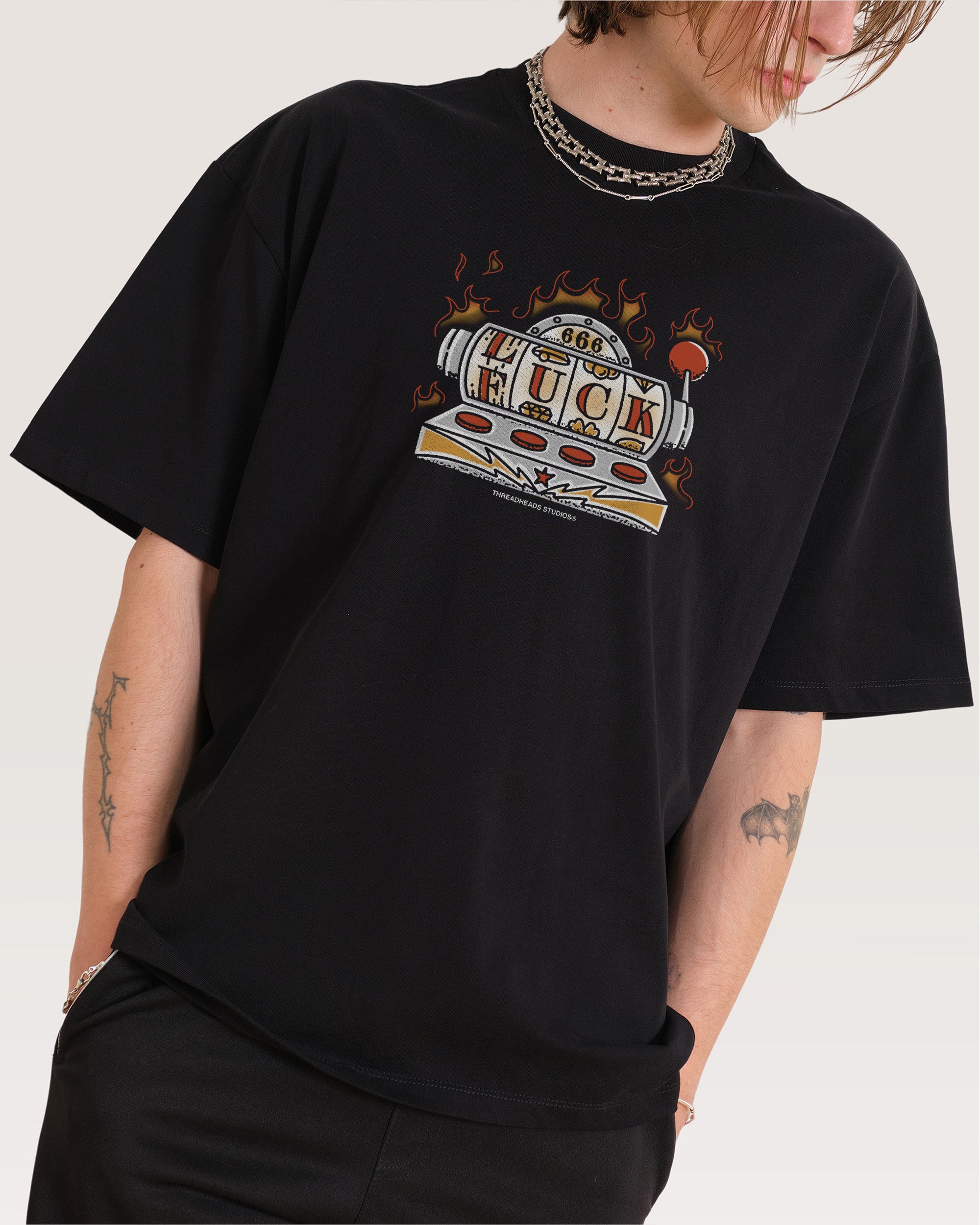 Lucky Slots Oversized Graphic Tee Unisex 90s Boxy Fit 100% Combed Cotton