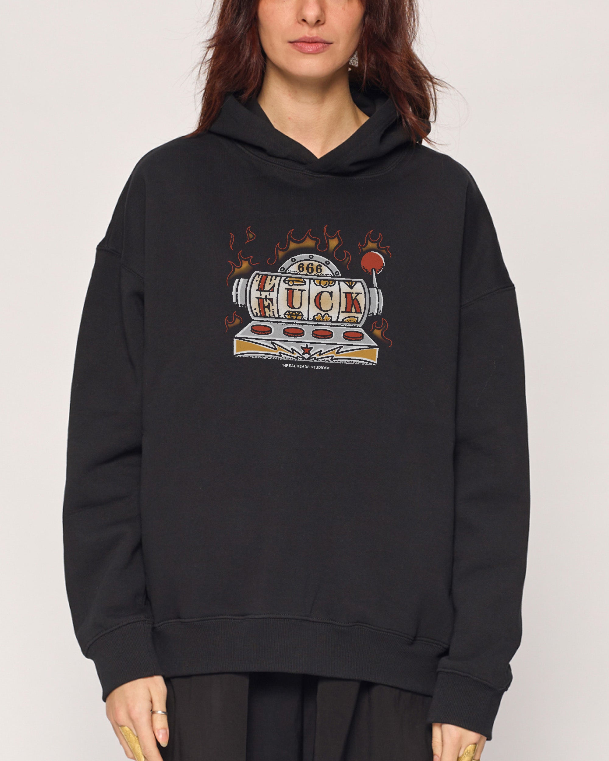 Lucky Slots Unisex Graphic Hoodie - 90s Boxy Fit, Dropped Shoulders, 340gsm Cotton-Poly