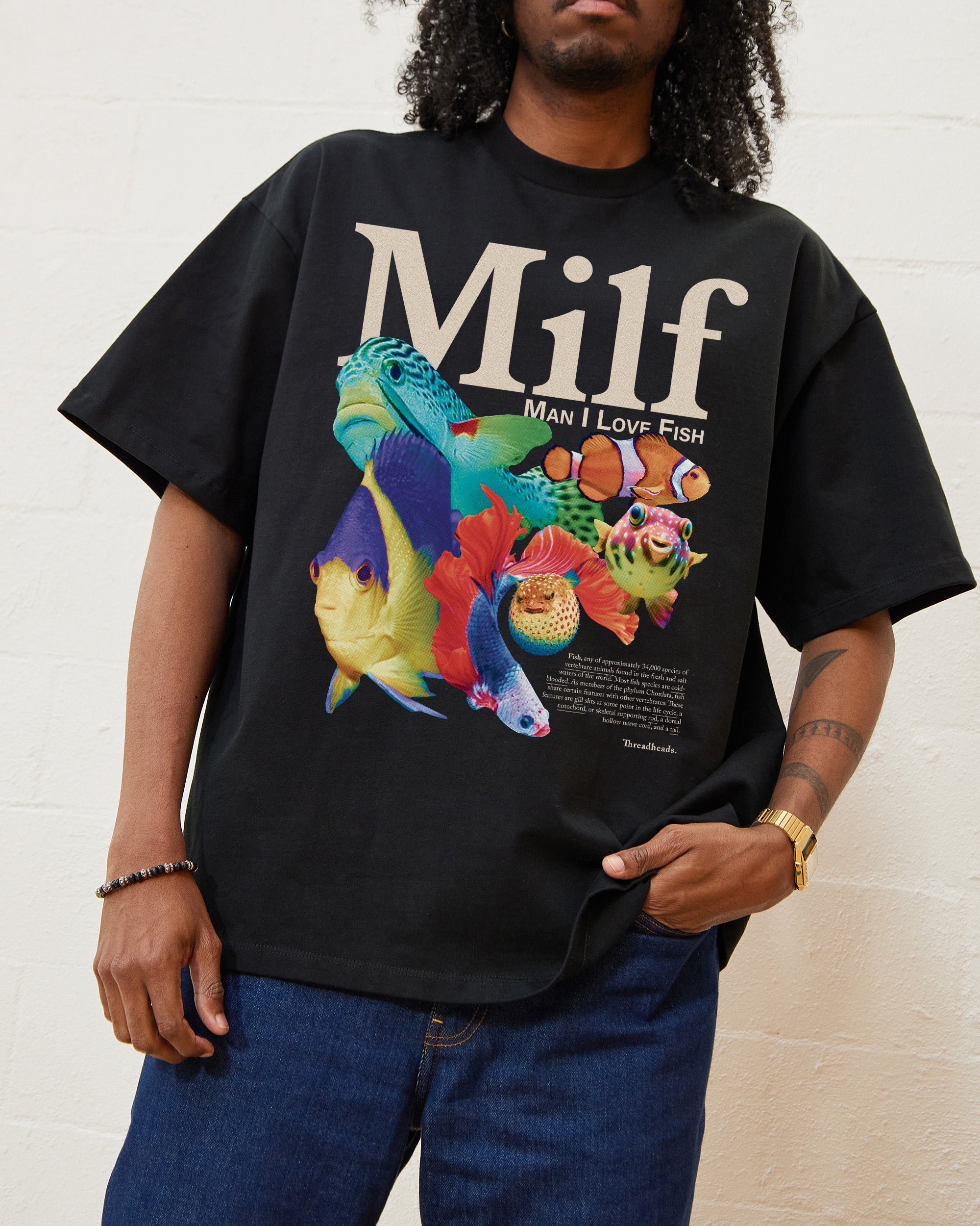 Man I Love Fish Oversized Graphic Tee Unisex 90s Boxy Fit 100% Combed Cotton