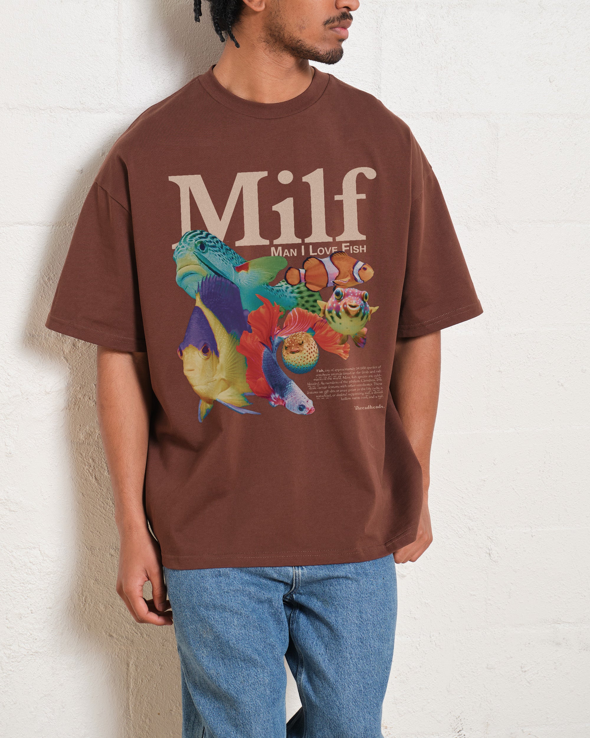 Man I Love Fish Oversized Graphic Tee Unisex 90s Boxy Fit 100% Combed Cotton