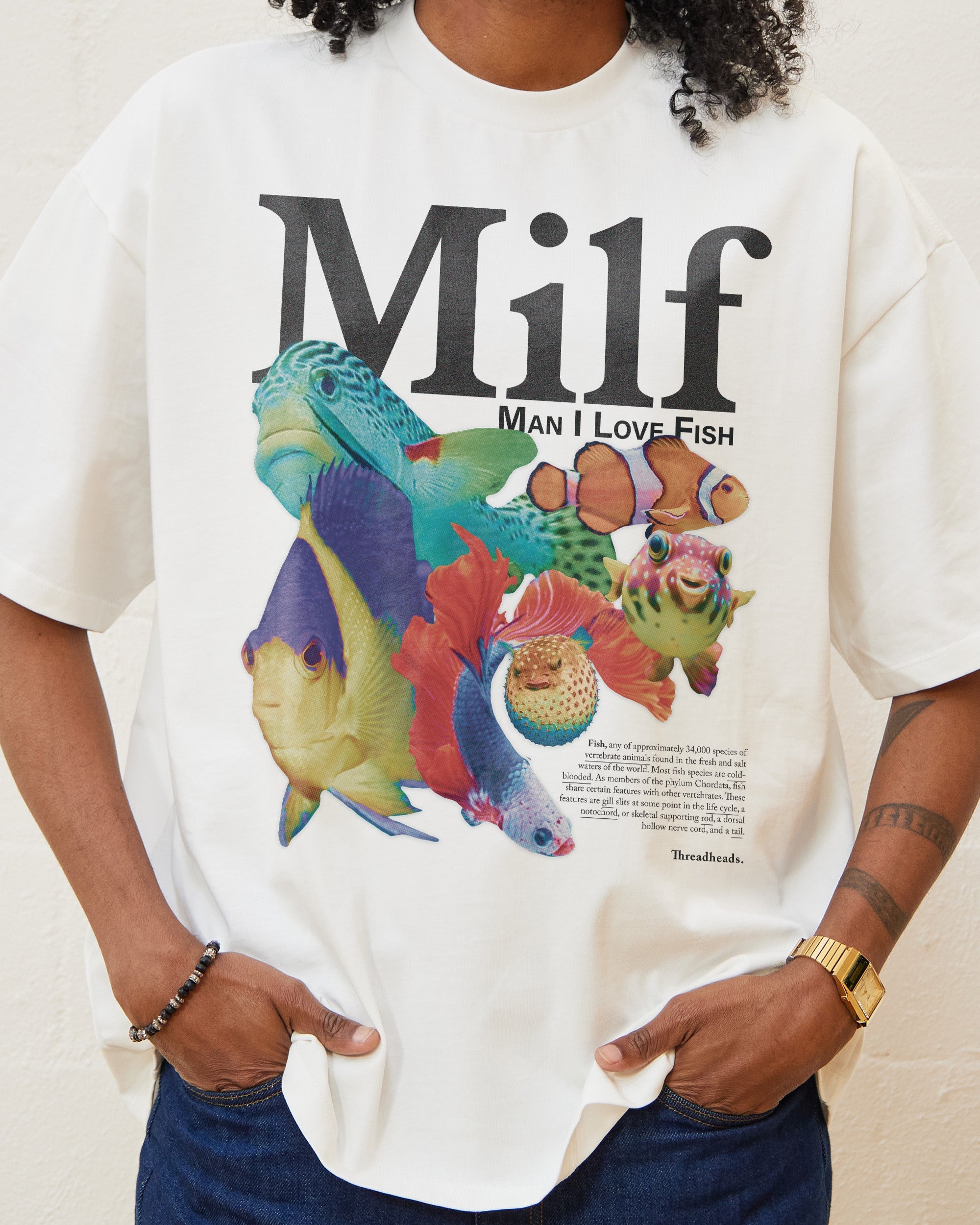 Man I Love Fish Oversized Graphic Tee Unisex 90s Boxy Fit 100% Combed Cotton