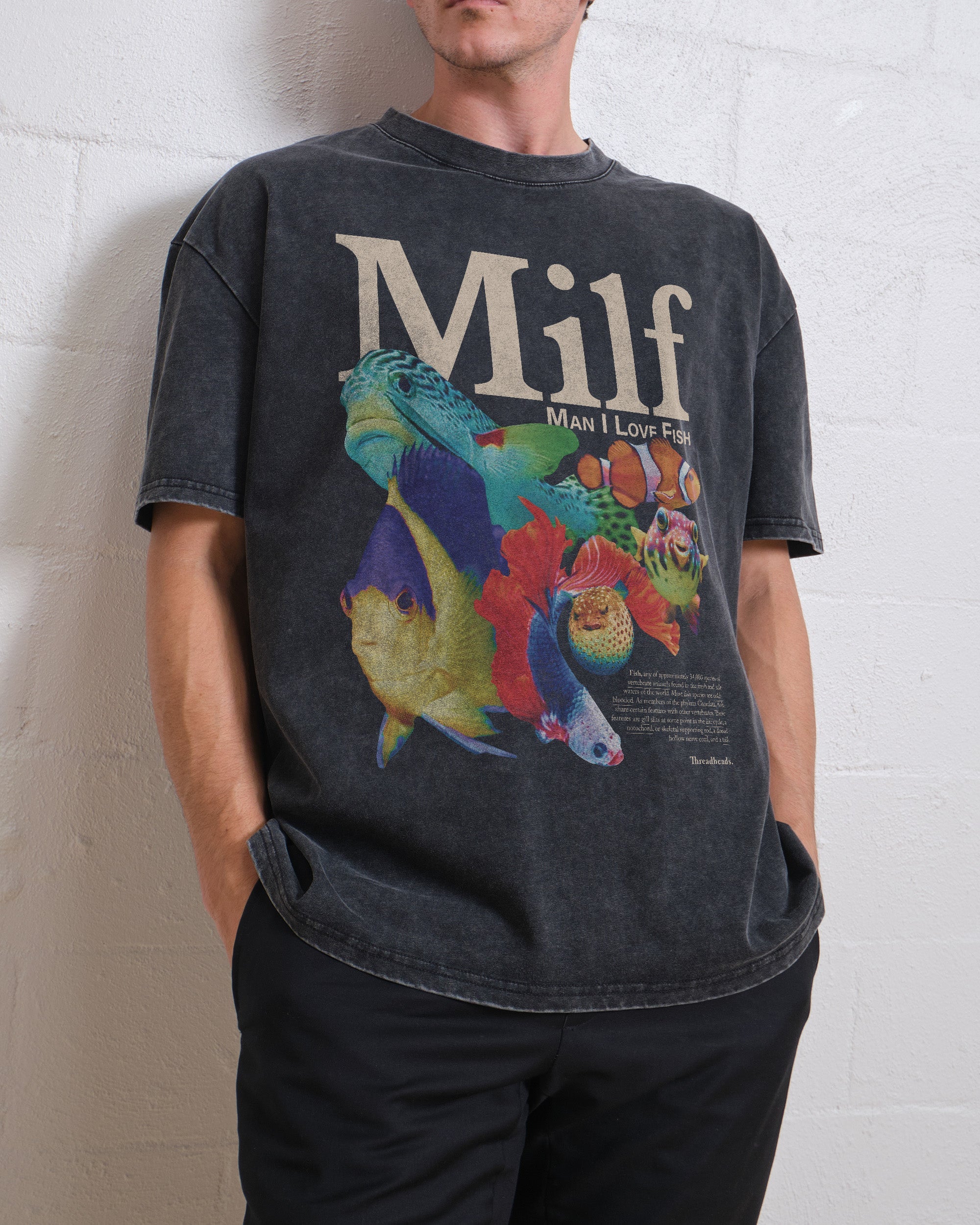 Man I Love Fish Oversized Graphic Tee Unisex 90s Boxy Fit 100% Combed Cotton