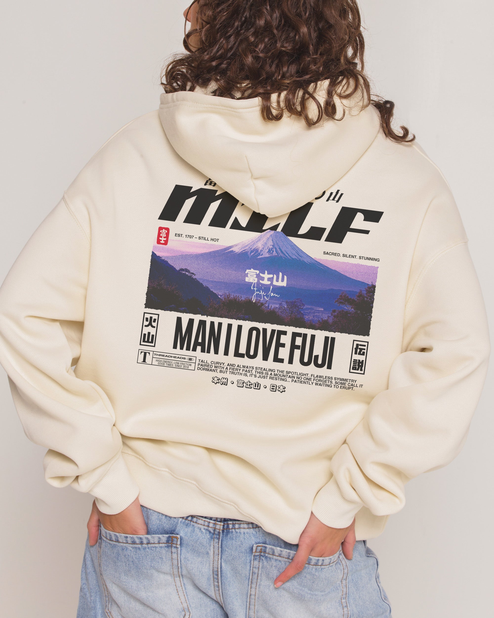 MILF Fuji Graphic Hoodie Unisex 90s Boxy Fit 340gsm Cotton Polyester