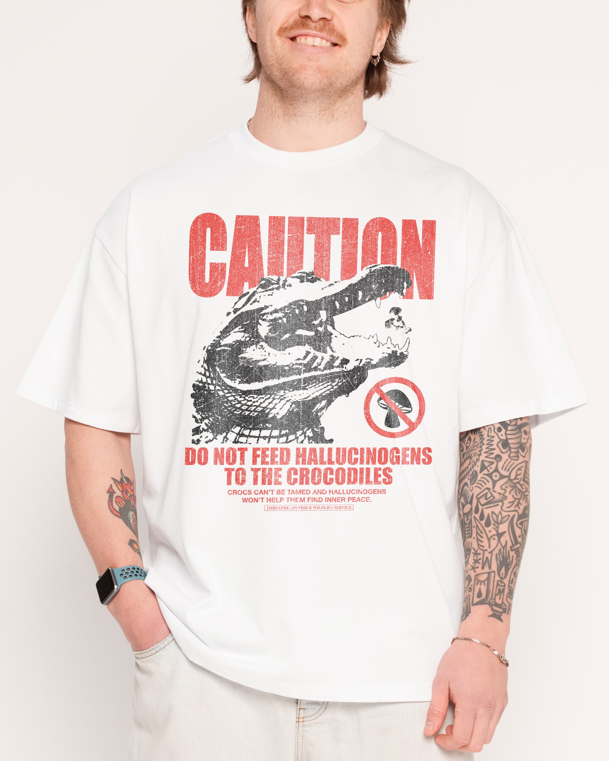 No Trips for Crocs Oversized Graphic Tee - Threadheads 90s Boxy Fit Combed Cotton
