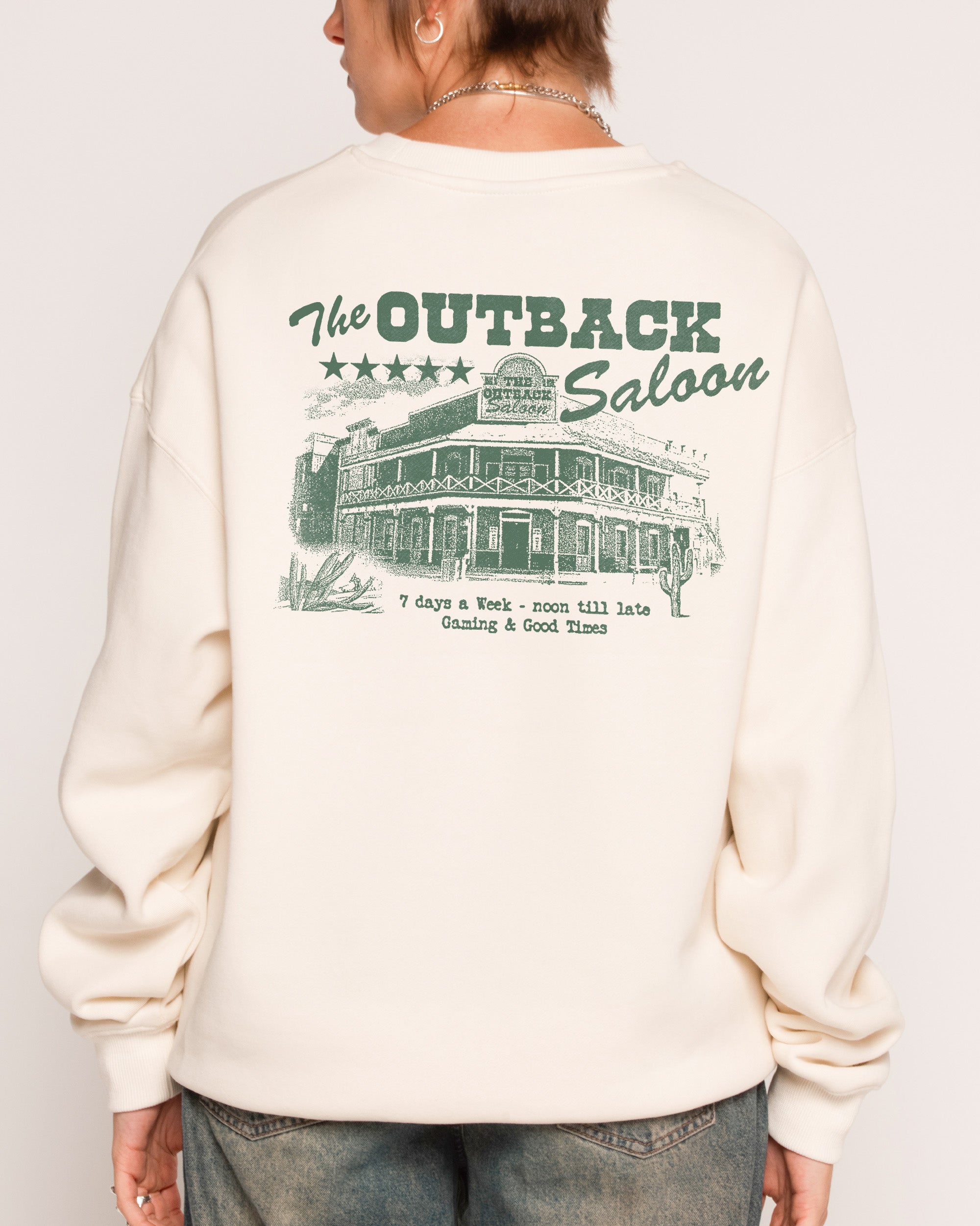 Outback Saloon Unisex Graphic Hoodie - 90s Boxy Fit, Dropped Shoulders, 340gsm Cotton Polyester
