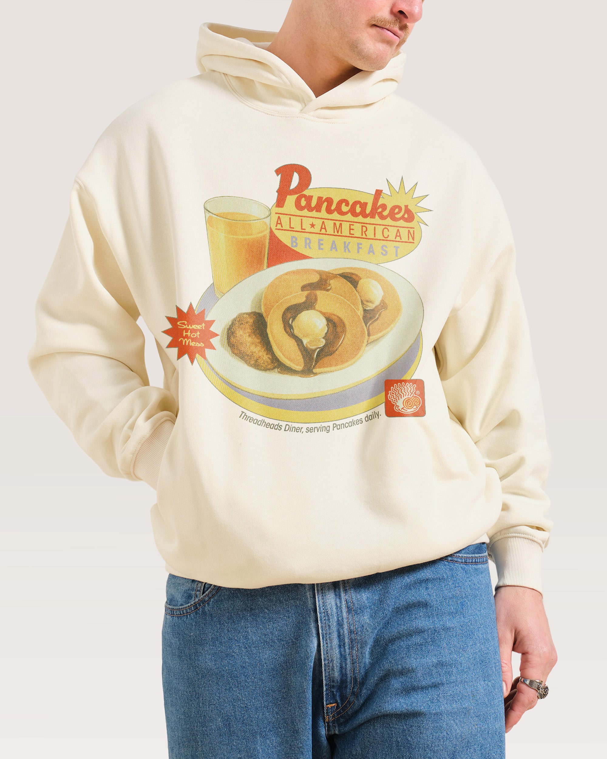 Pancakes Graphic Hoodie - Unisex 90s Boxy Fit, 340gsm Cotton-Poly Blend