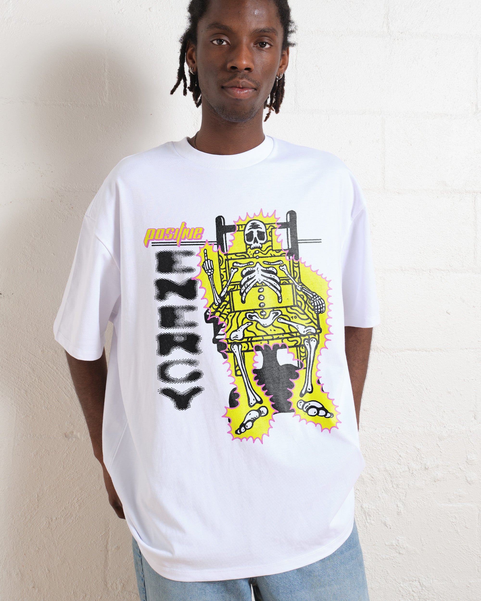 Positive Energy Oversized Graphic Tee Unisex 90s Boxy Fit 100% Combed Cotton