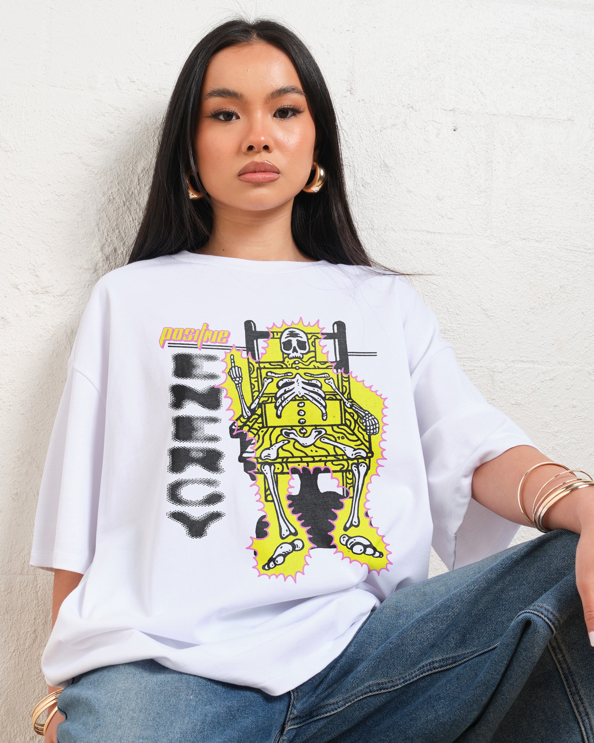 Positive Energy Oversized Graphic Tee Unisex 90s Boxy Fit 100% Combed Cotton