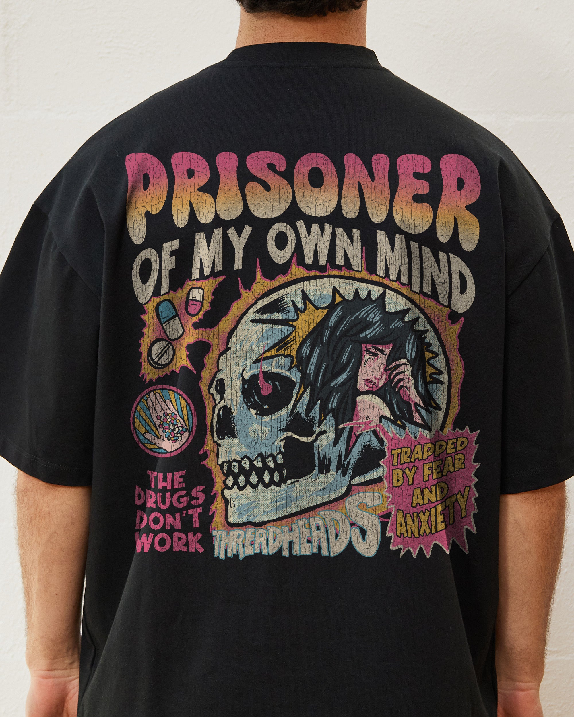 Prisoner Of My Own Mind Oversized Graphic Tee - Threadheads Unisex 90s Boxy Fit Dropped Shoulders Heavyweight Cotton