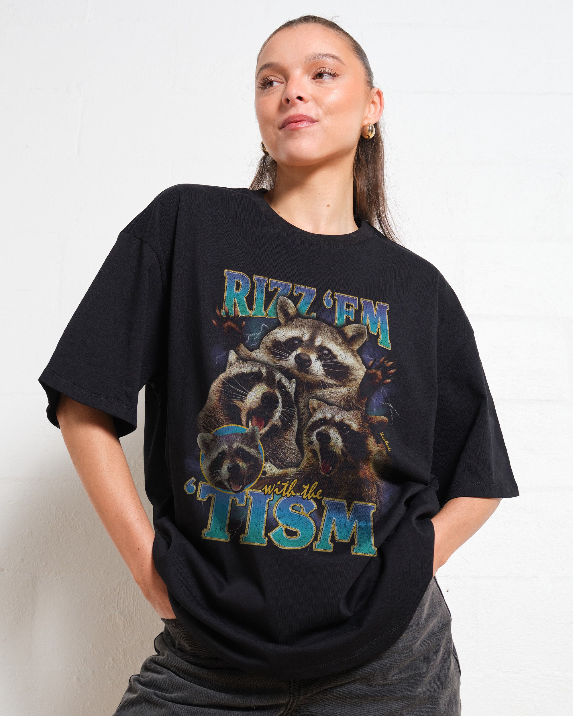 Rizz 'Em With the 'Tism Oversized Graphic Tee Unisex 90s Boxy Fit 100% Combed Cotton