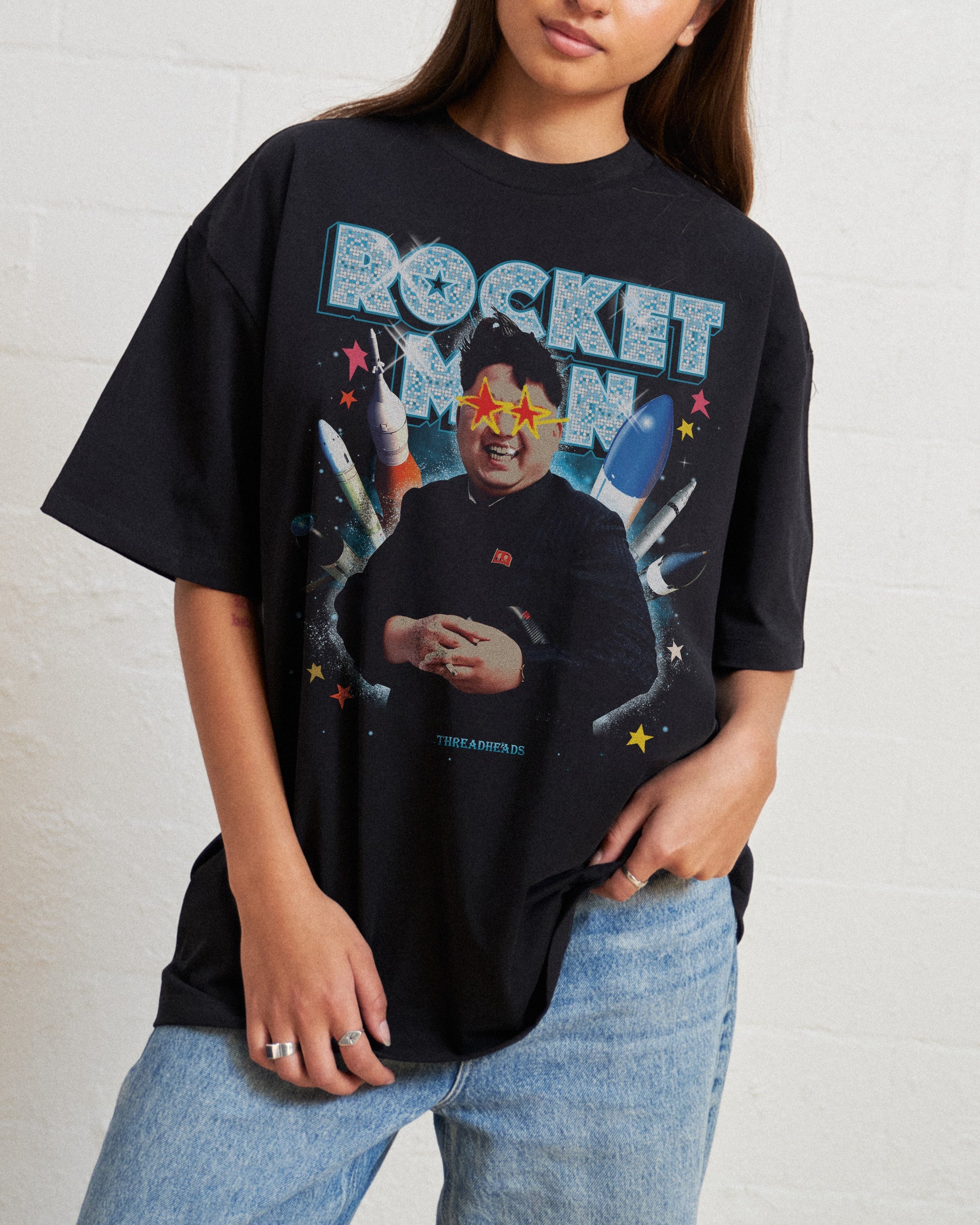 Rocket Man Oversized Graphic Tee Threadheads 90s Boxy Fit 100% Combed Cotton