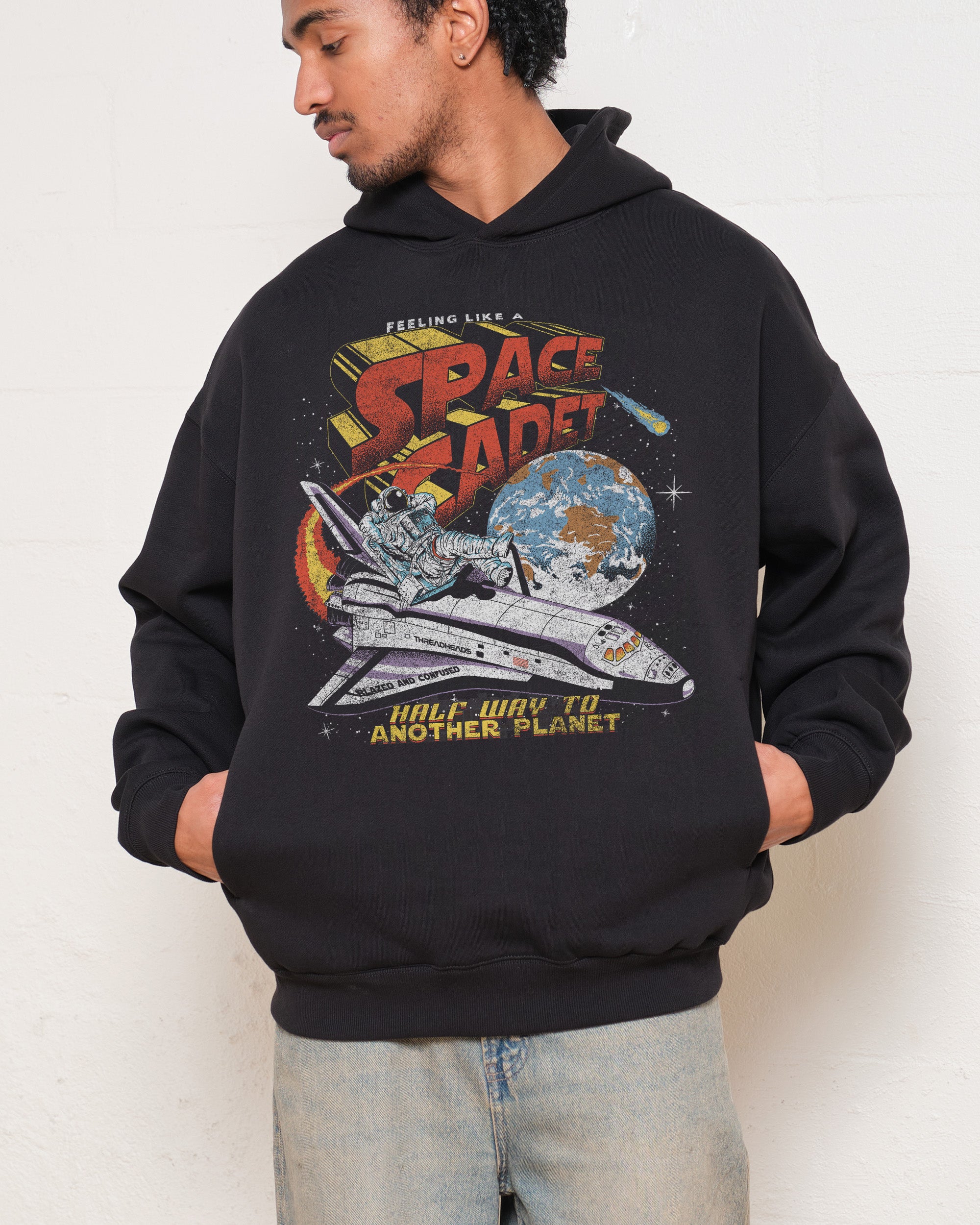 Space Cadet Hoodie Unisex Graphic Hoodie 90s Boxy Fit Dropped Shoulders 340gsm Cotton Polyester