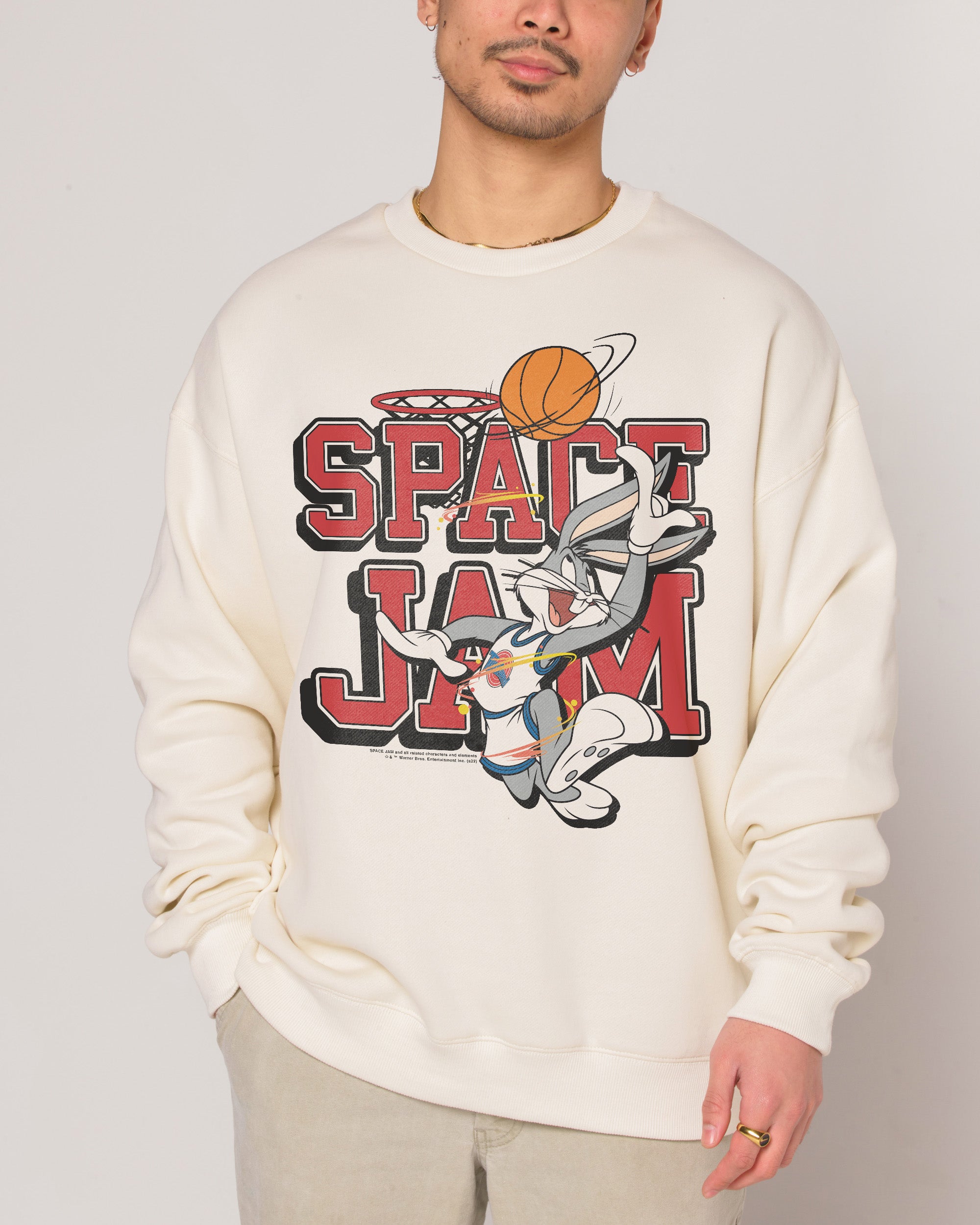 Space Jam Bugs Bunny Unisex Sweatshirt - Looney Tunes Graphic Print, 340gsm Cotton-Polyester