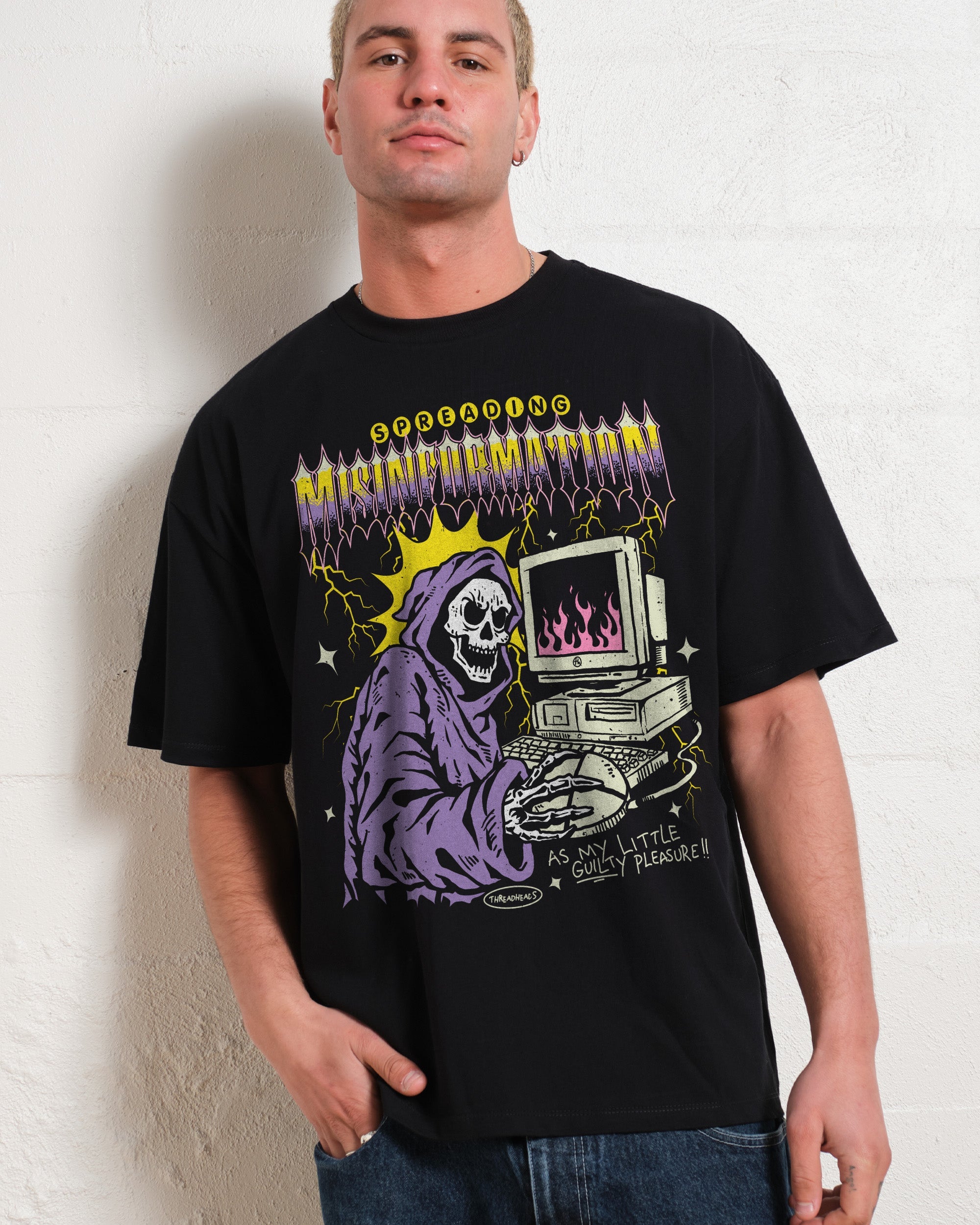Spreading Misinformation Oversized Graphic Tee Unisex 90s Boxy Fit 100% Combed Cotton