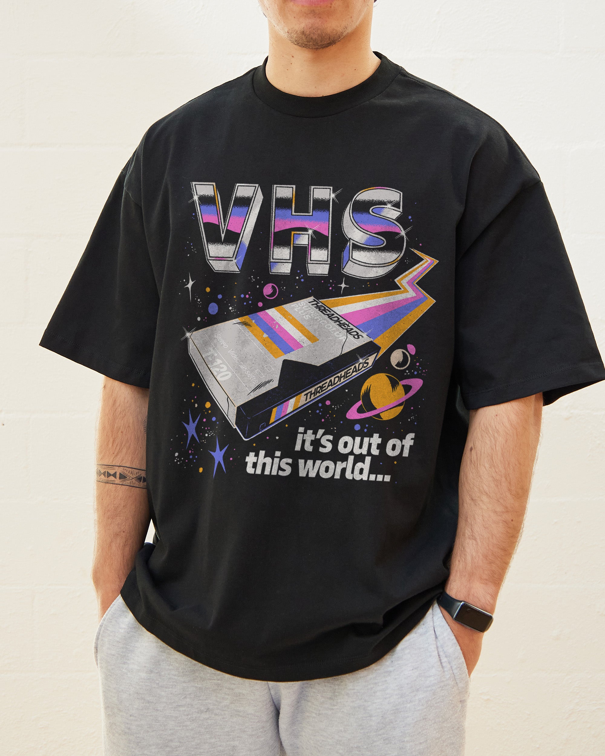 VHS Out of This World Oversized Graphic Tee Unisex 90s Boxy Fit Cotton T-Shirt