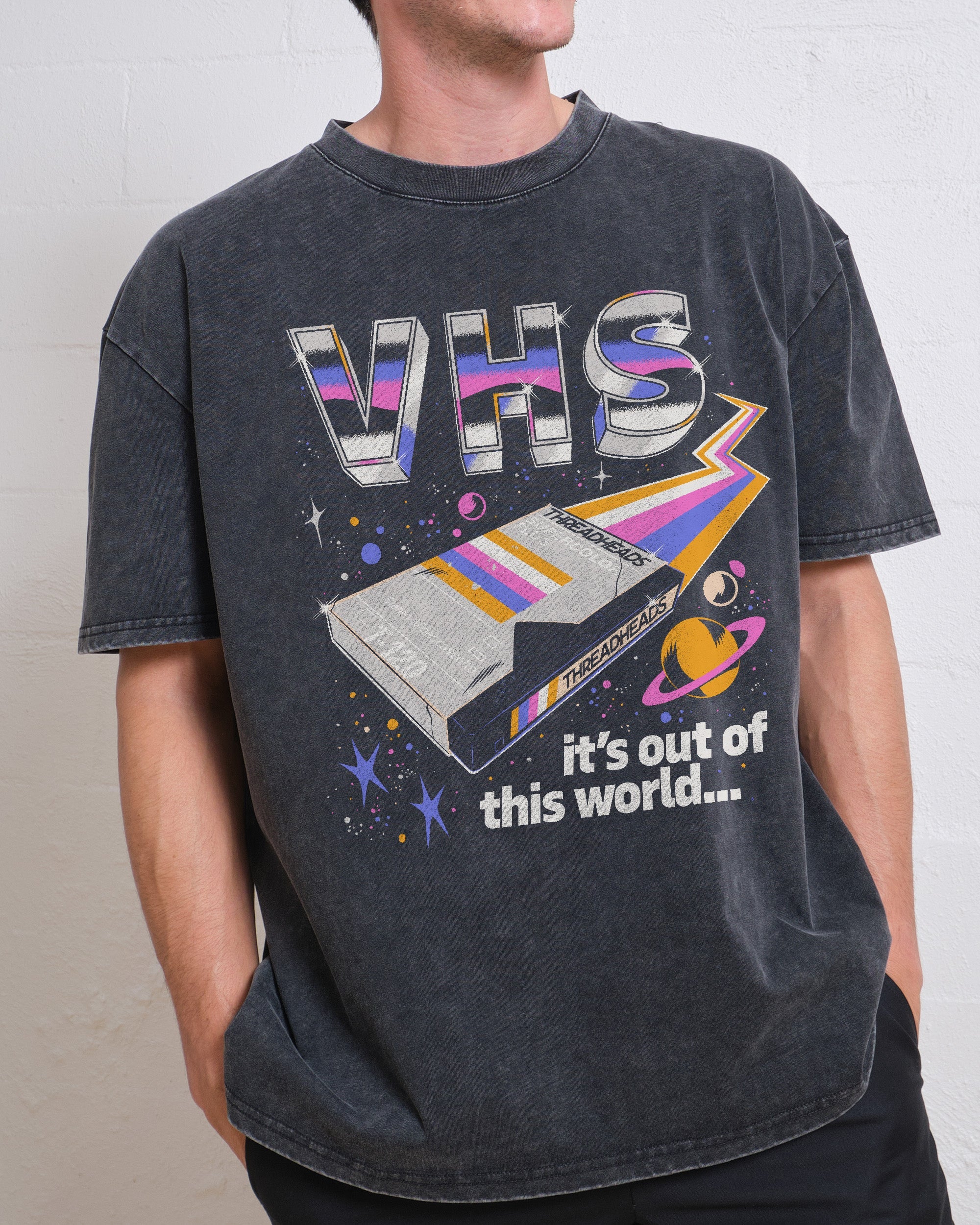 VHS Out of This World Oversized Graphic Tee Unisex 90s Boxy Fit Cotton T-Shirt