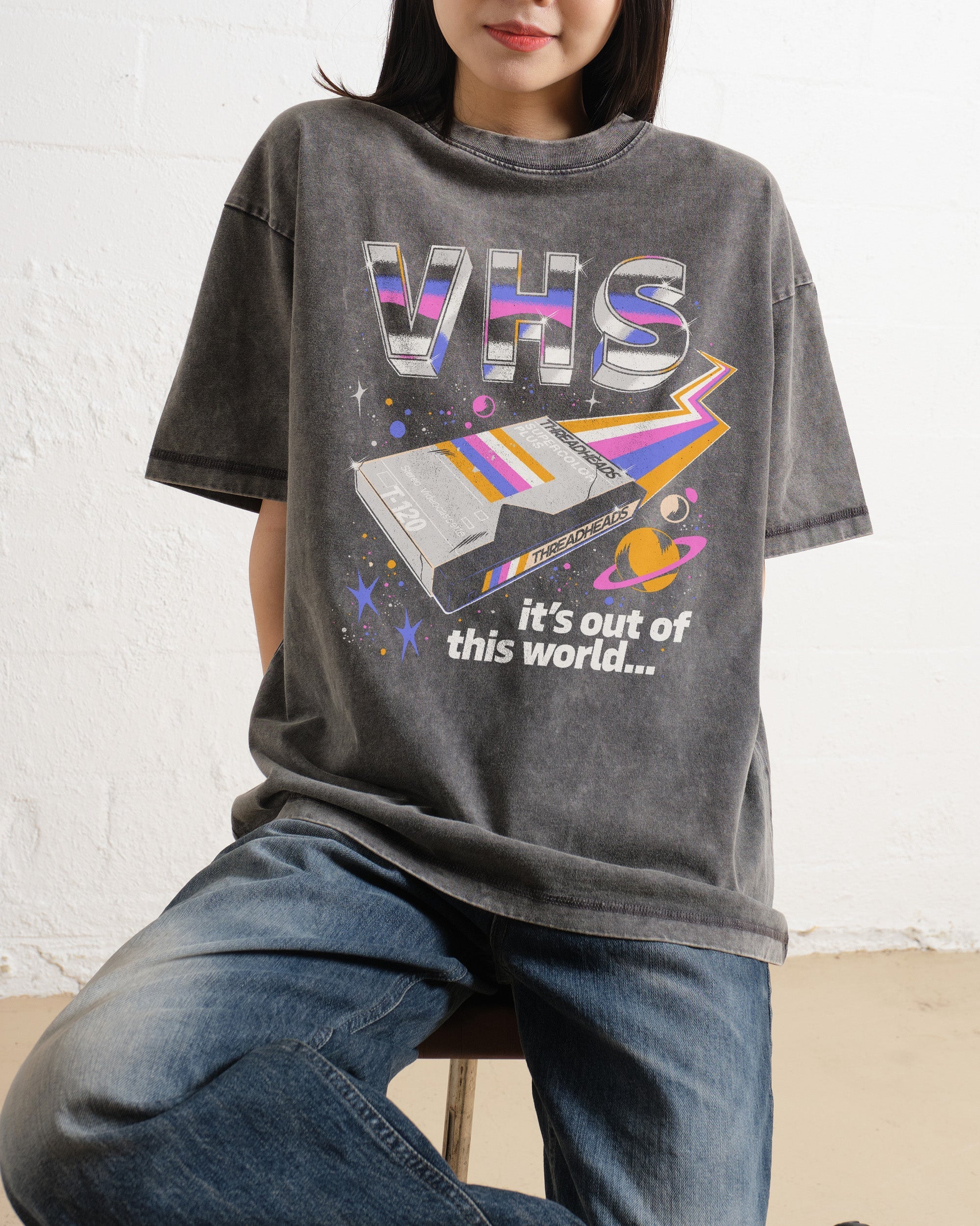 VHS Out of This World Oversized Graphic Tee Unisex 90s Boxy Fit Cotton T-Shirt