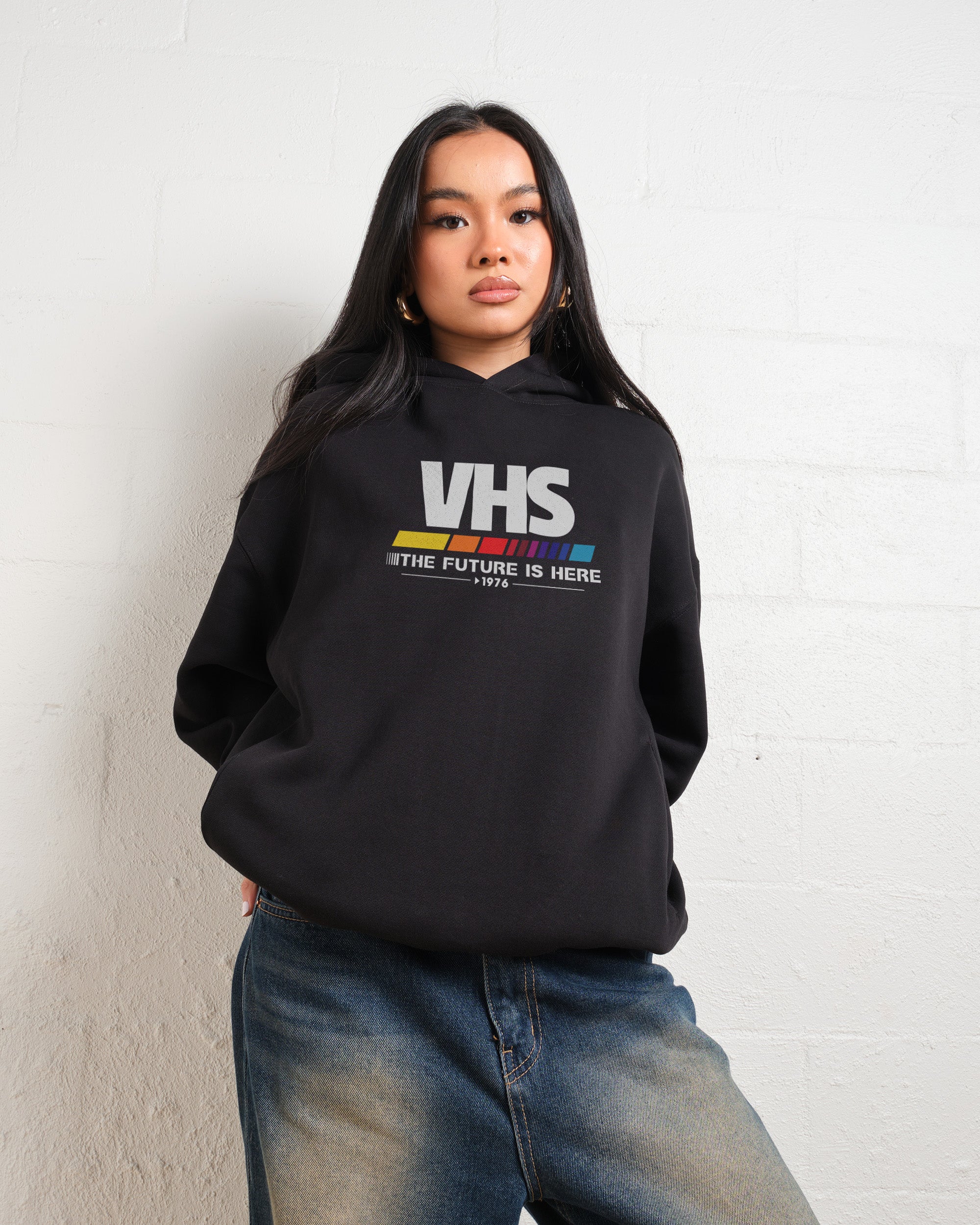 VHS The Future is Now Unisex Hoodie - 90s Retro Graphic Boxy Fit 340gsm Cotton Polyester