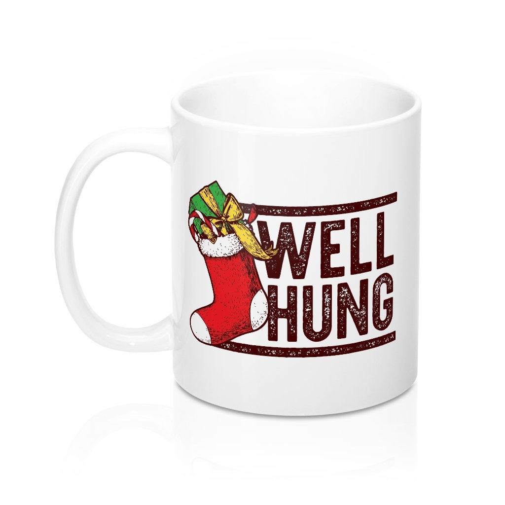 Well Hung Christmas Stocking Coffee Mug - White Ceramic 11oz