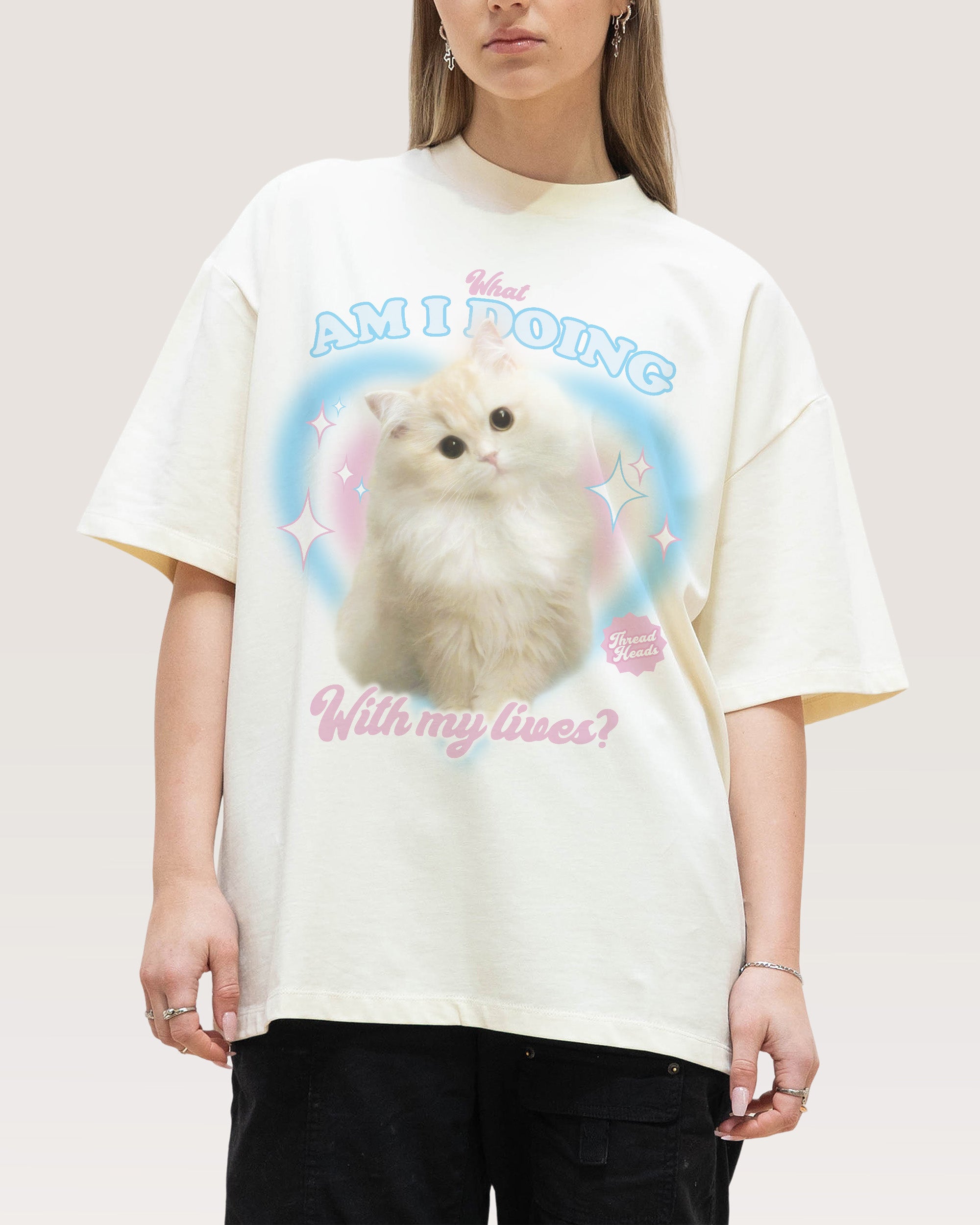 What Am I Doing With My Lives? Oversized Graphic Tee - Threadheads 100% Combed Cotton Unisex