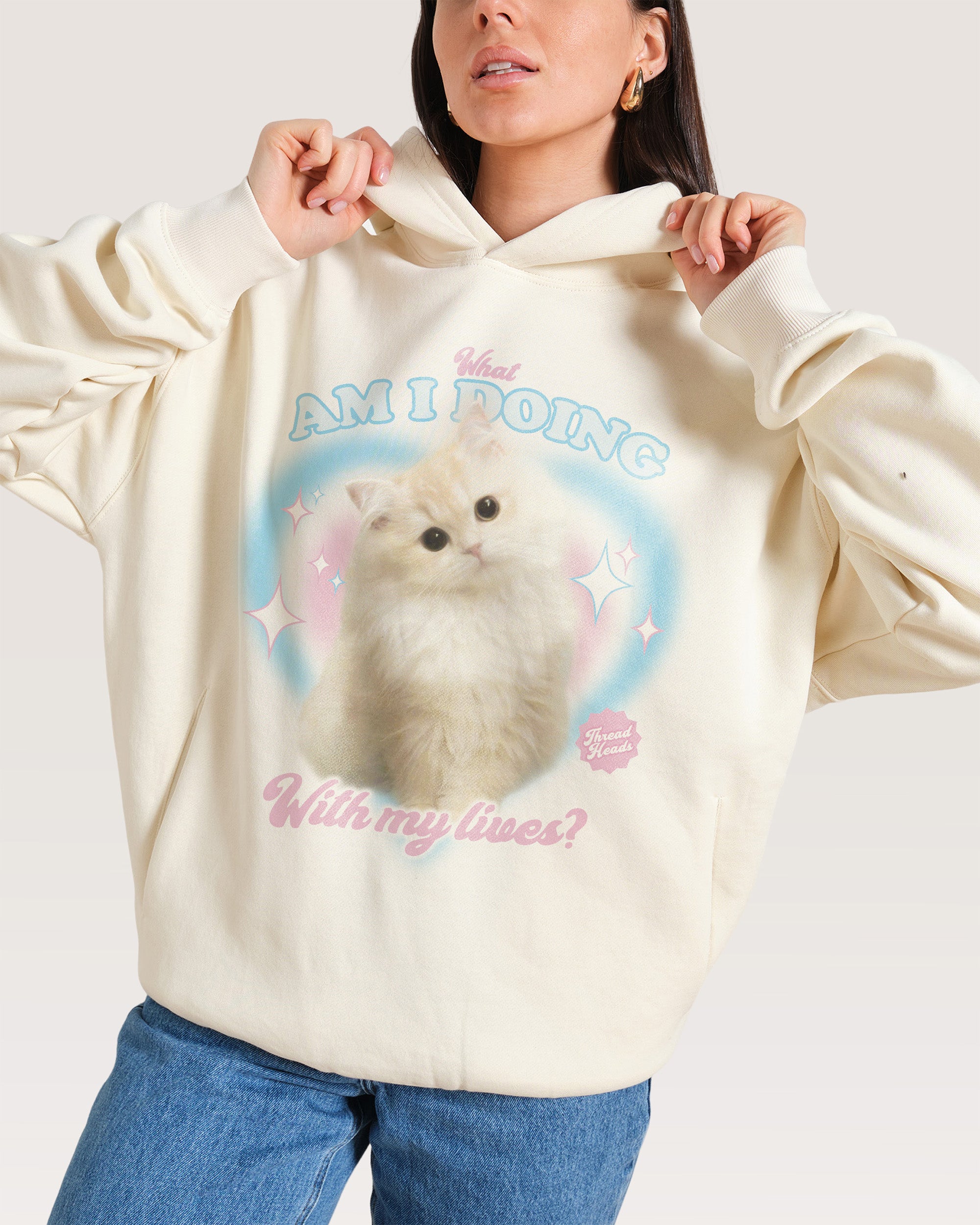 What Am I Doing With My Lives? Unisex Graphic Hoodie - 90s Boxy Fit, 80% Cotton